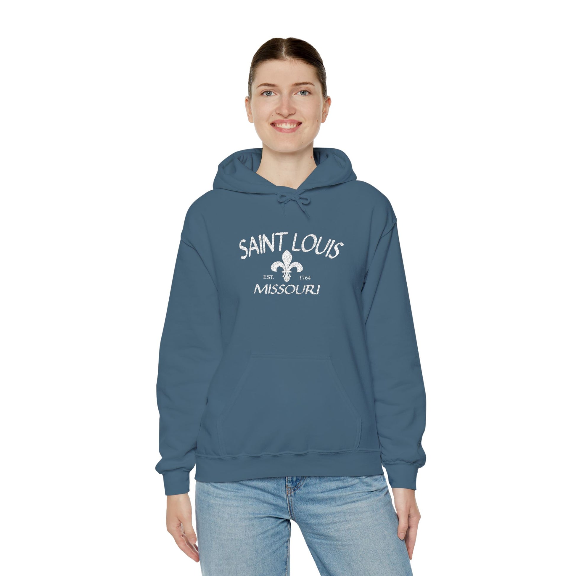 Saint Louis Missouri Embroidered Hoodie — White Lettering Printify