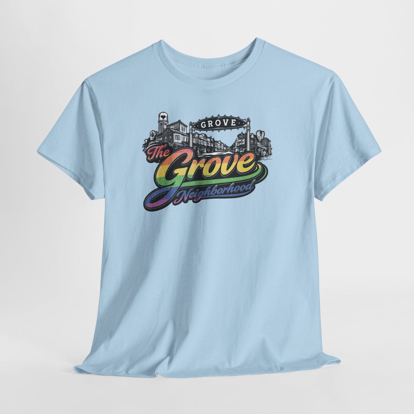 The Grove Neighborhood Tee — Retro Rainbow Logo T-Shirt
