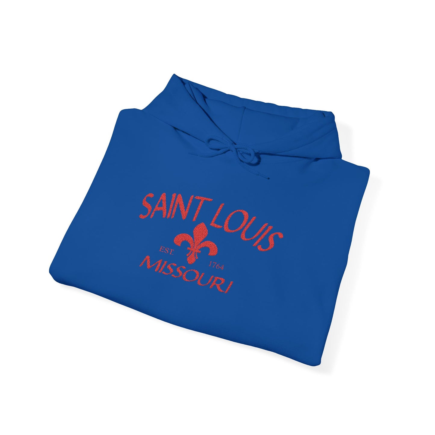 Saint Louis Missouri Embroidered Hoodie — Red Lettering