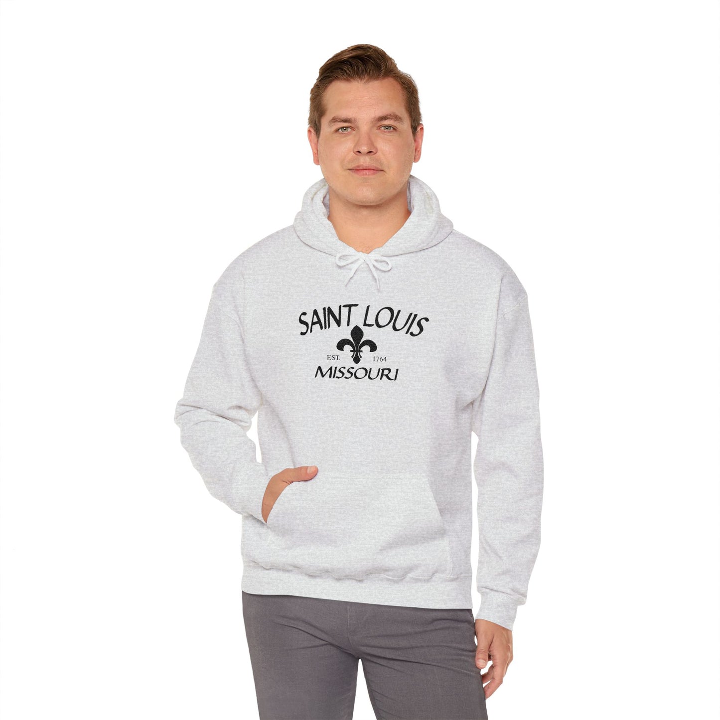 Saint Louis Missouri Embroidered Hoodie (Black Lettering)