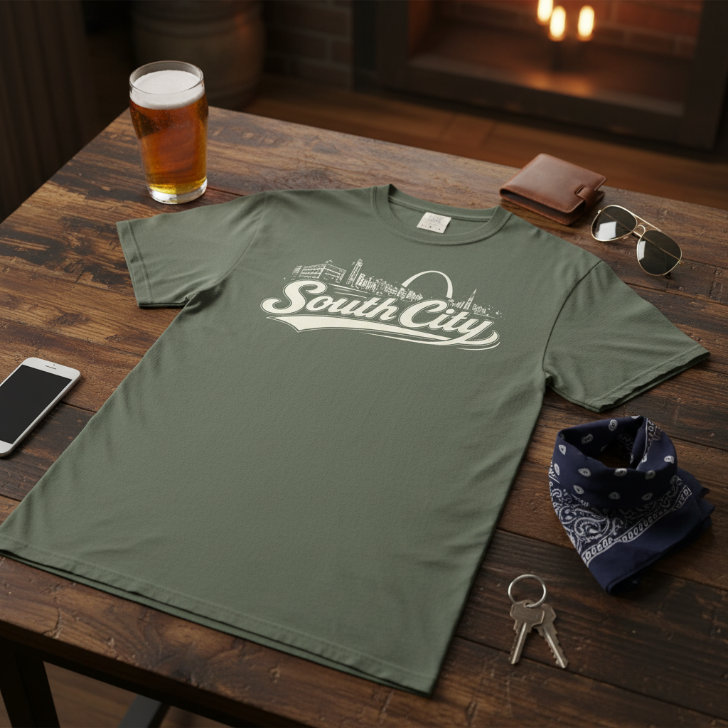 South City St. Louis Shirt Comfort Colors Tee | STL Arch Skyline Graphic | Vintage South City T‑Shirt | Saint Louis Neighborhood Apparel