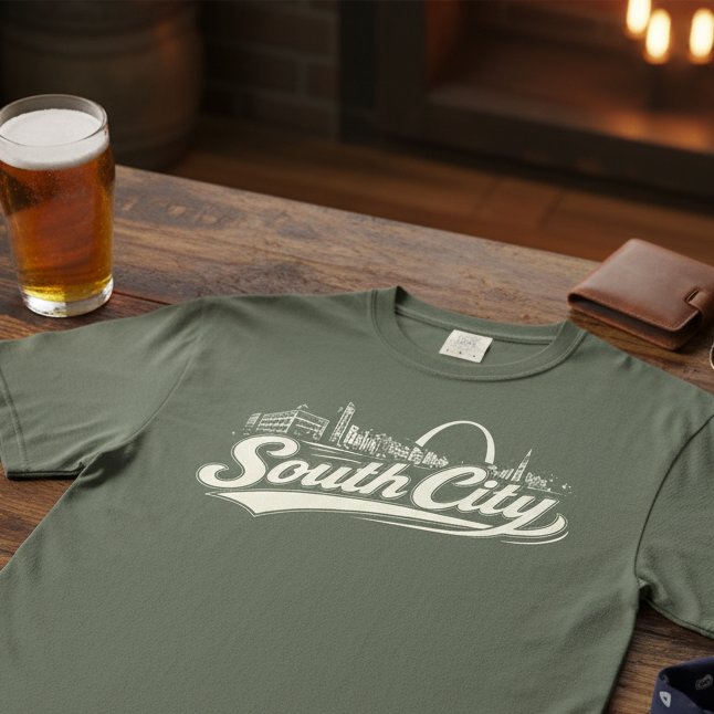 South City St. Louis Shirt Comfort Colors Tee | STL Arch Skyline Graphic | Vintage South City T‑Shirt | Saint Louis Neighborhood Apparel