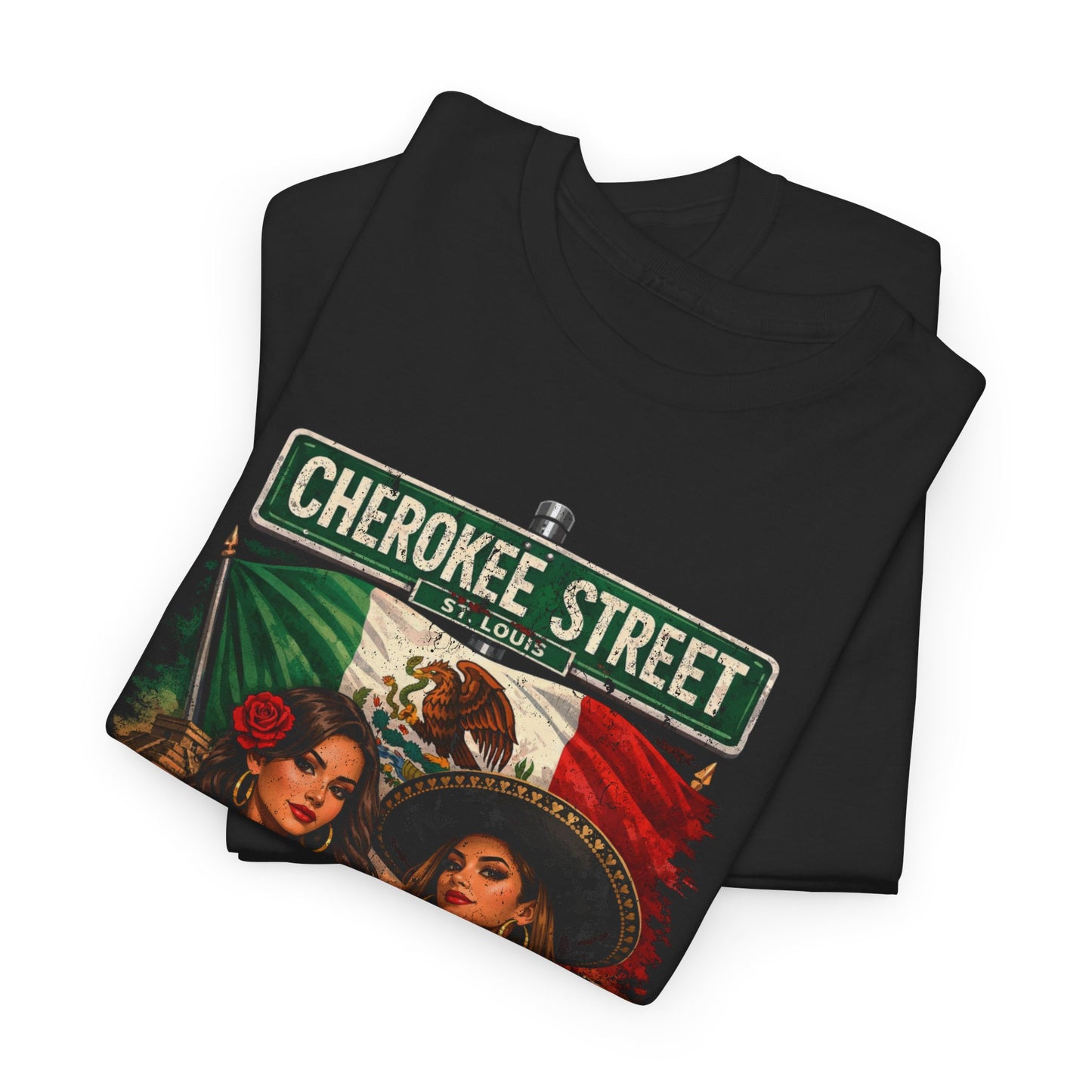 Cherokee Street Mexican Food Tee — Vintage Chicana Girls Street Sign T-Shirt