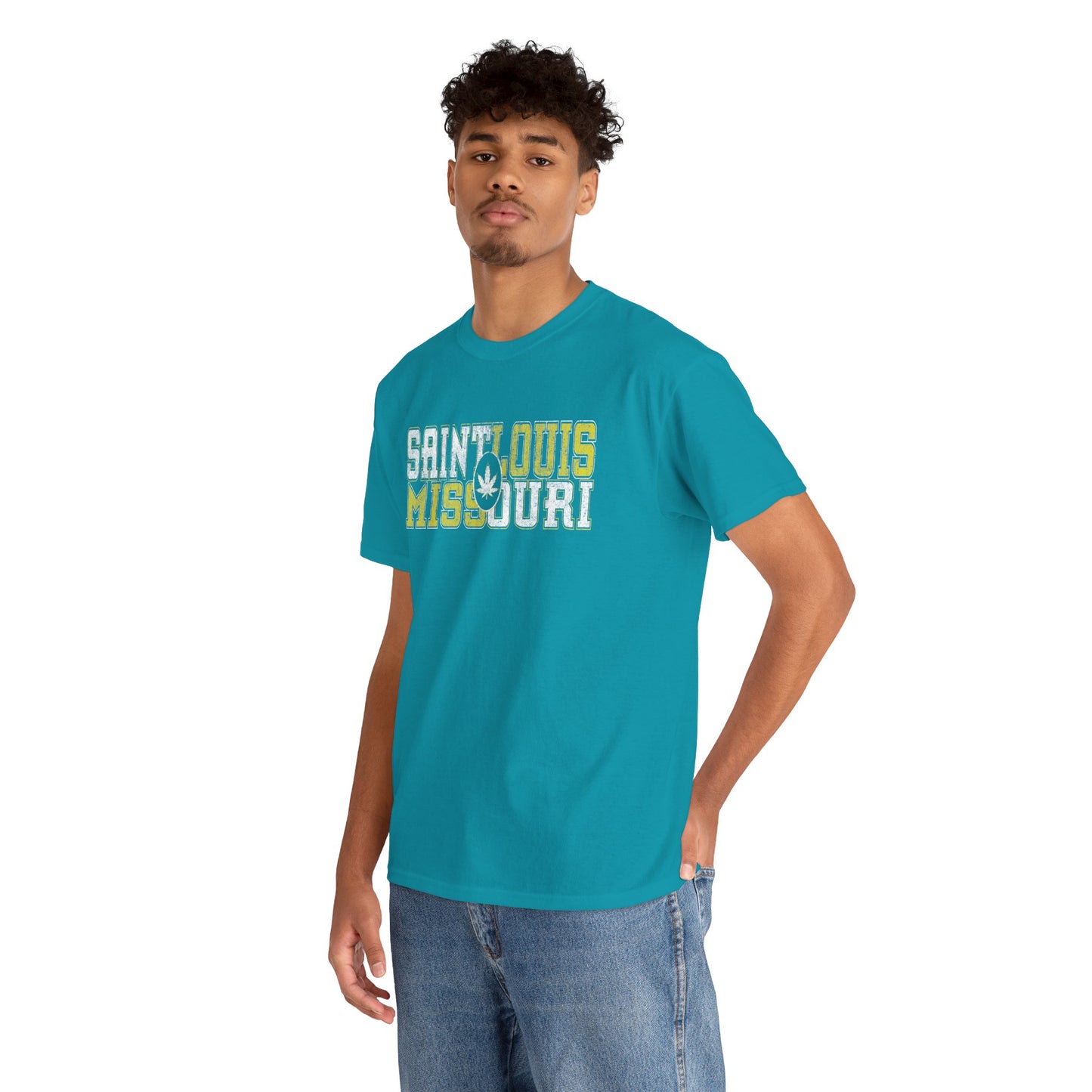 Saint Louis Missouri Tee - Retro Collegiate Cannabis Leaf Design