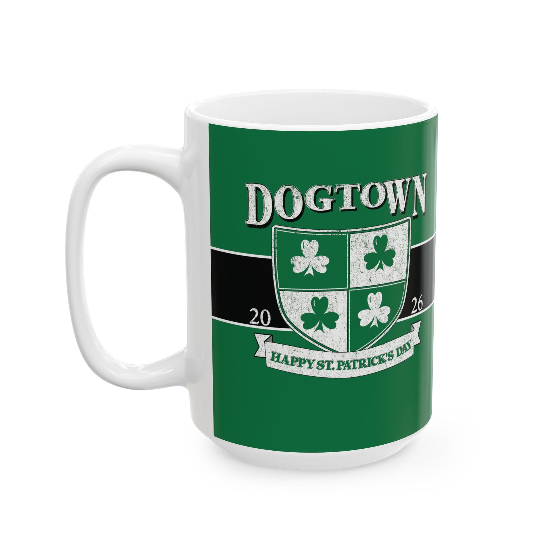 St. Patrick's Day Green Ceramic Mug – 'Dogtown' Crest 11oz/15oz Printify