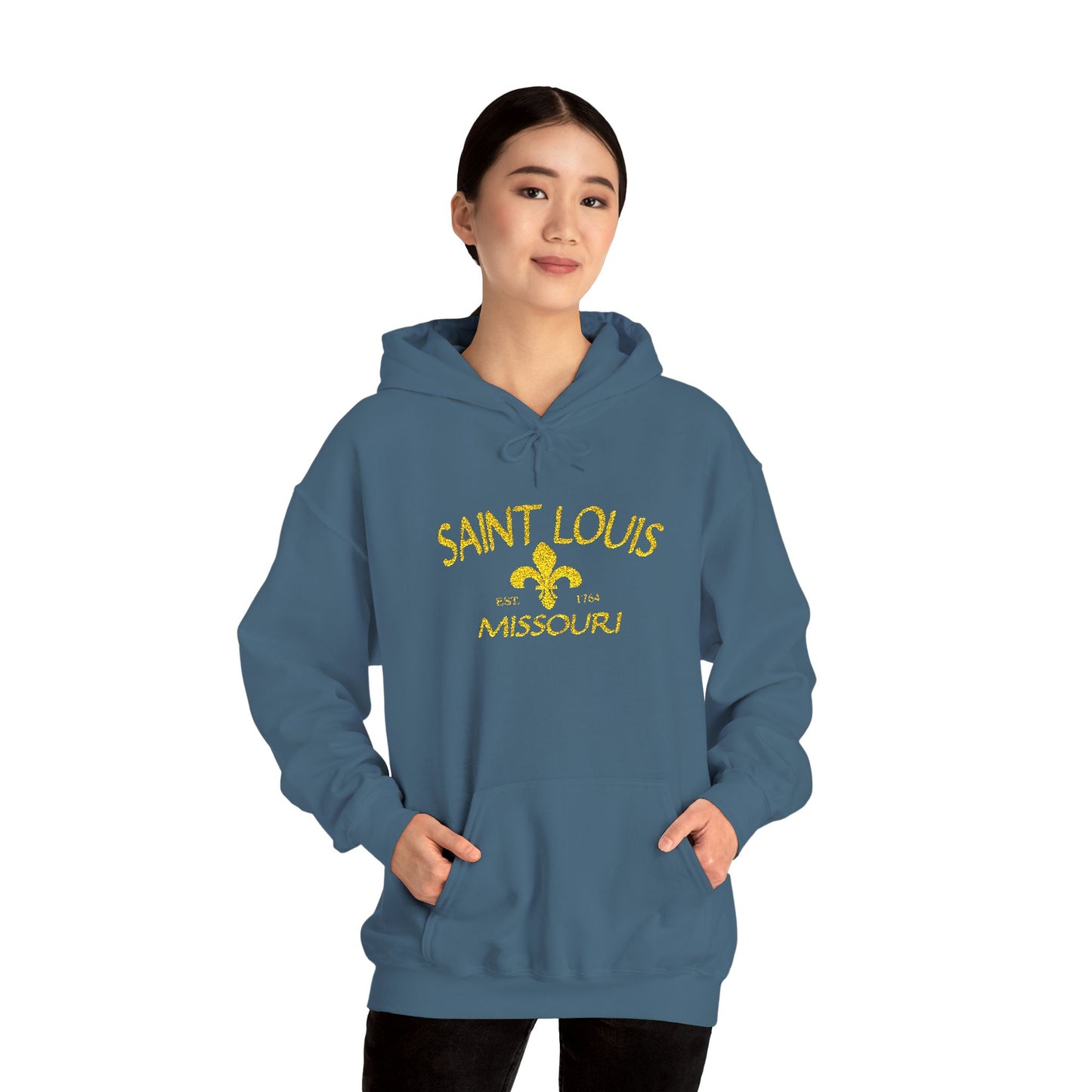 Embroidered Hoodie-Saint Louis Missouri (Yellow Lettering) Printify