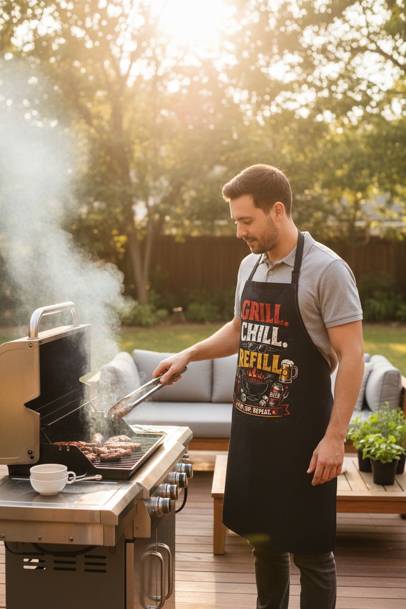 Grill. Chill. Refill. BBQ Apron — Funny Beer & Grill Cooking Apron