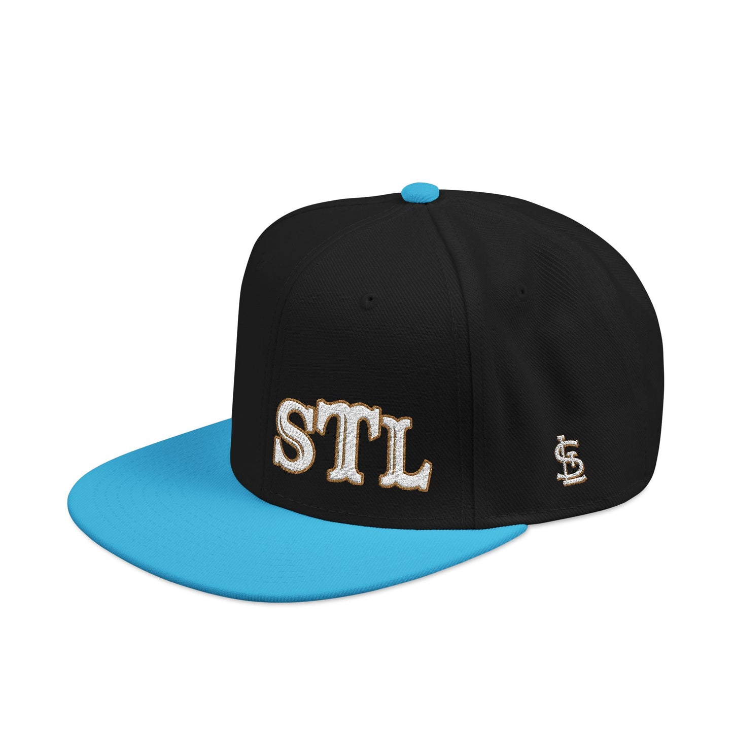 STL Embroidered Snapback Hat- Gold & White Lettering Printify