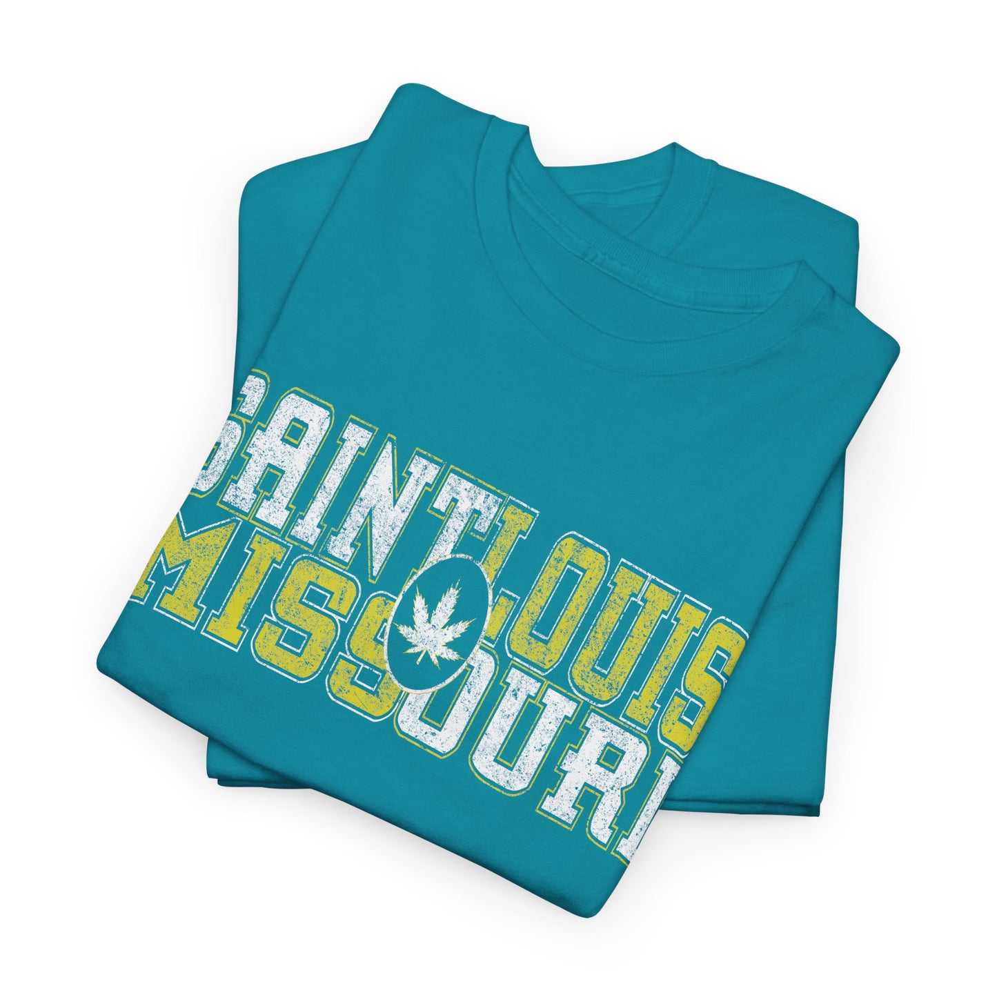 Saint Louis Missouri Tee - Retro Collegiate Cannabis Leaf Design