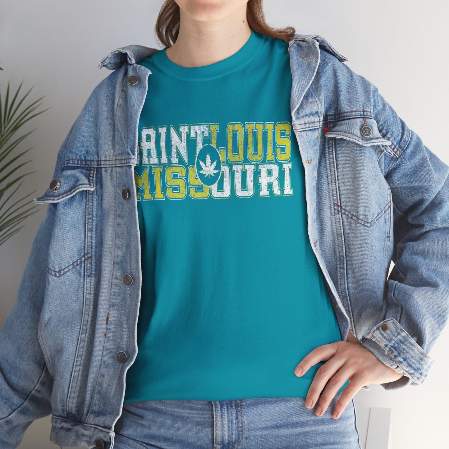 Saint Louis Missouri Tee - Retro Collegiate Cannabis Leaf Design