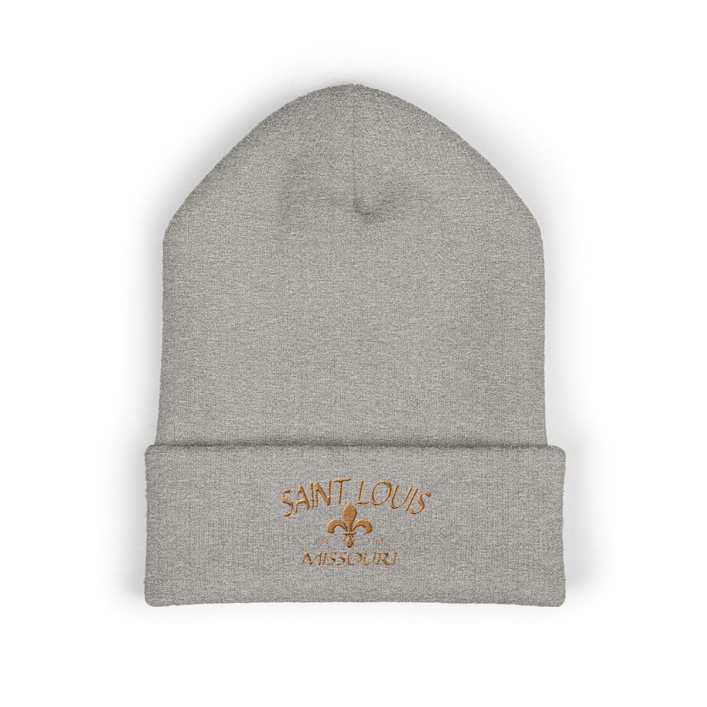 Saint Louis Embroidered Beanie — Brown Lettering