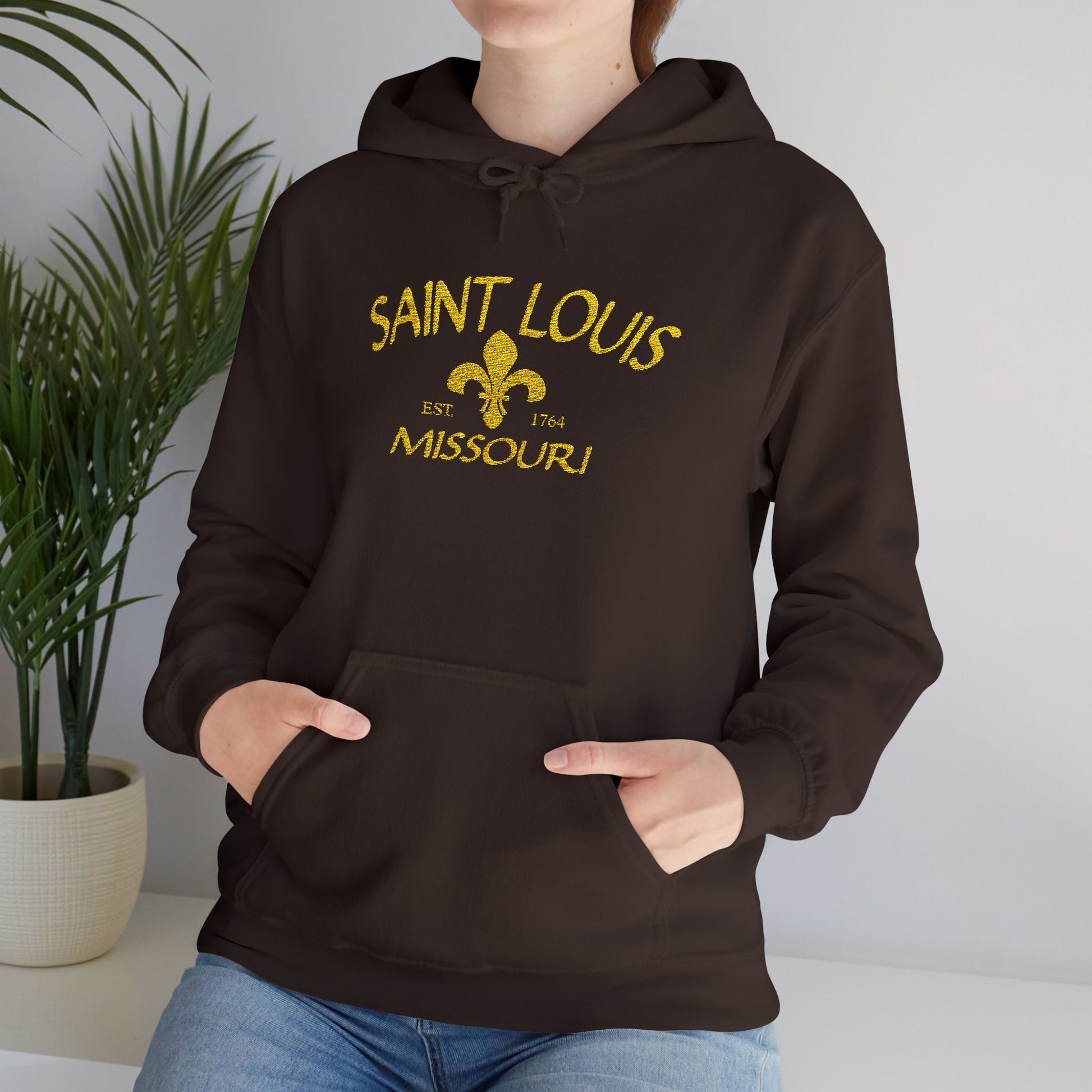 Embroidered Hoodie-Saint Louis Missouri (Yellow Lettering) Printify