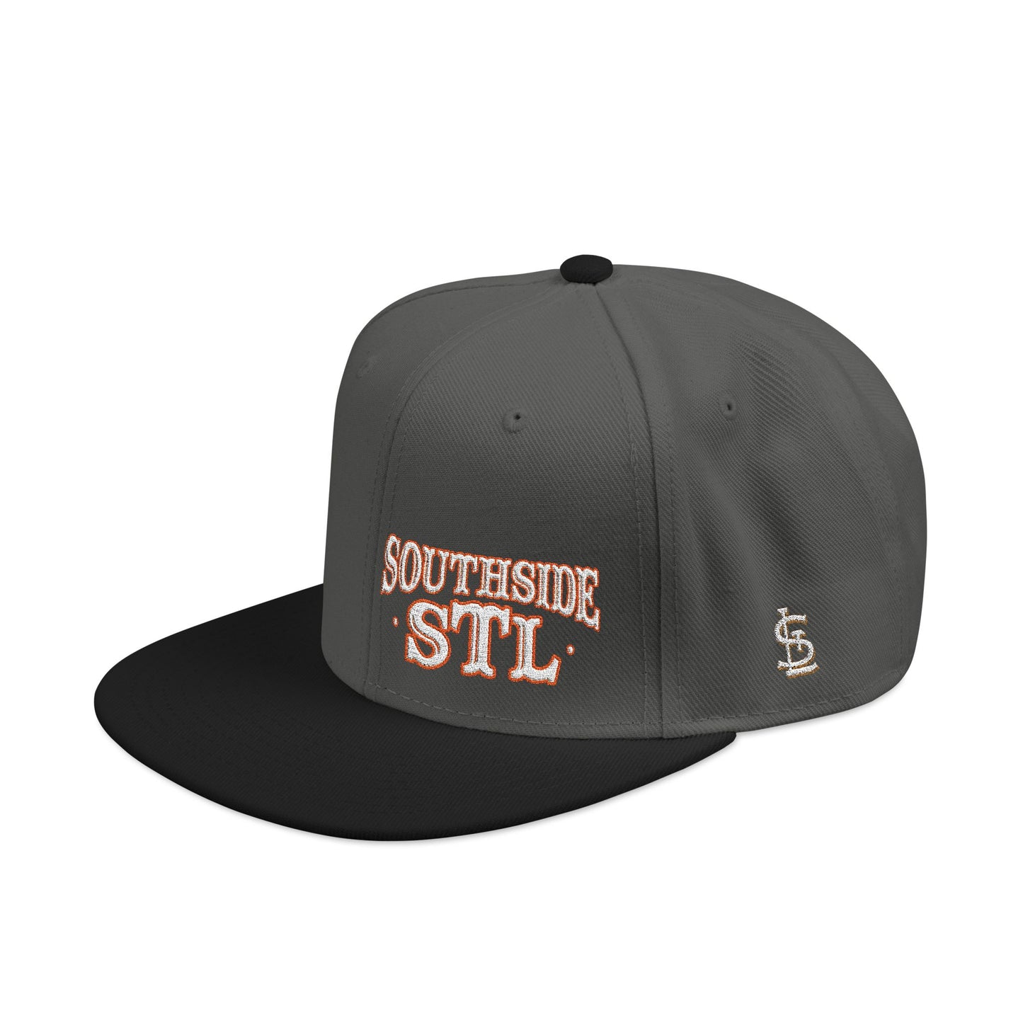 Embroidered Snapback Hat - Southside STL - White & Orange Lettering Printify