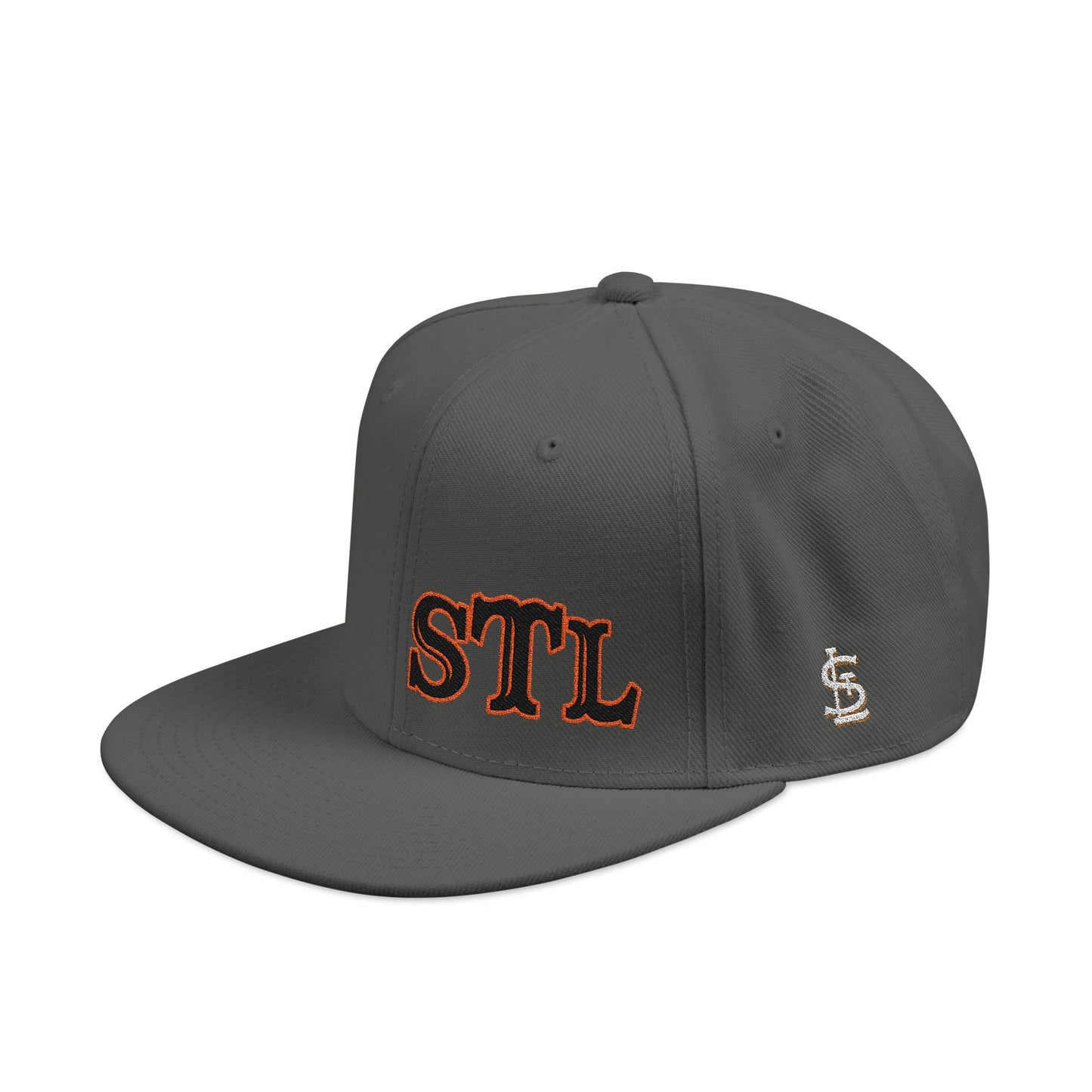 STL Embroidered Snapback Hat- Black & Orange Lettering Printify