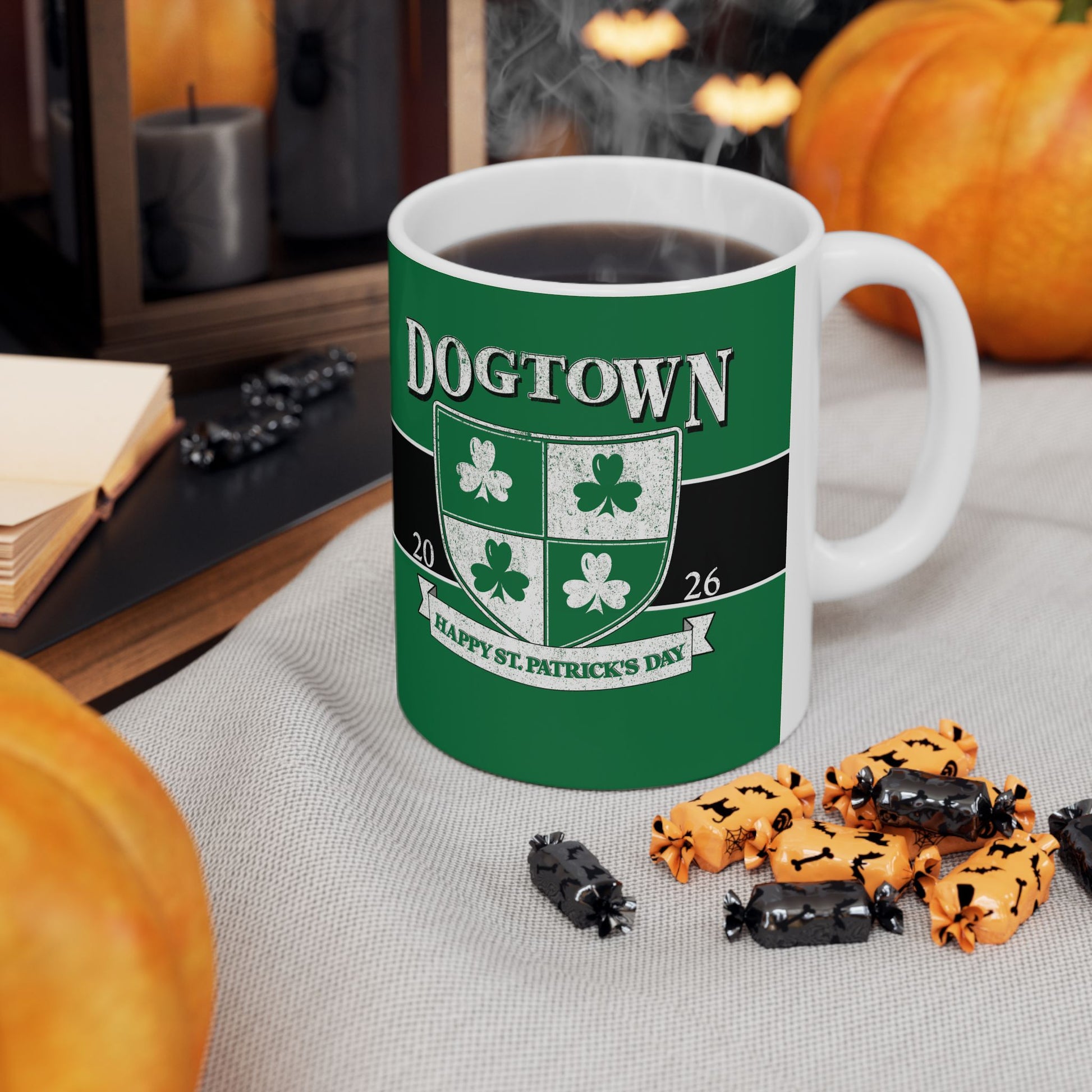 St. Patrick's Day Green Ceramic Mug – 'Dogtown' Crest 11oz/15oz Printify