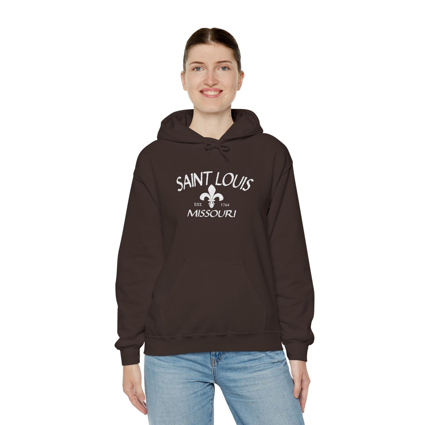 Saint Louis Missouri Embroidered Hoodie — White Lettering Printify