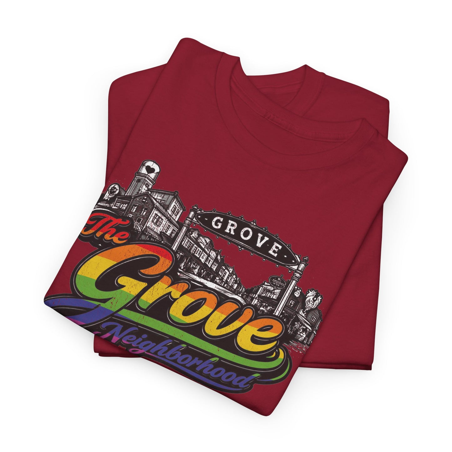 The Grove Neighborhood Tee — Retro Rainbow Logo T-Shirt