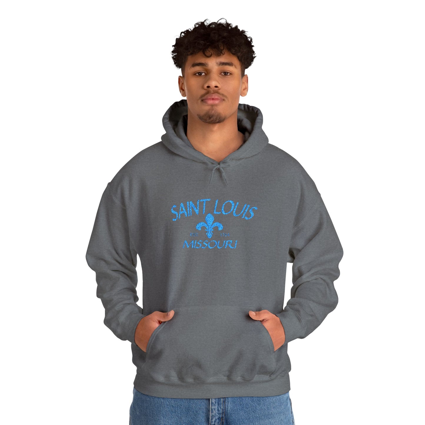 Saint Louis Embroidered Hoodie — Blue Lettering