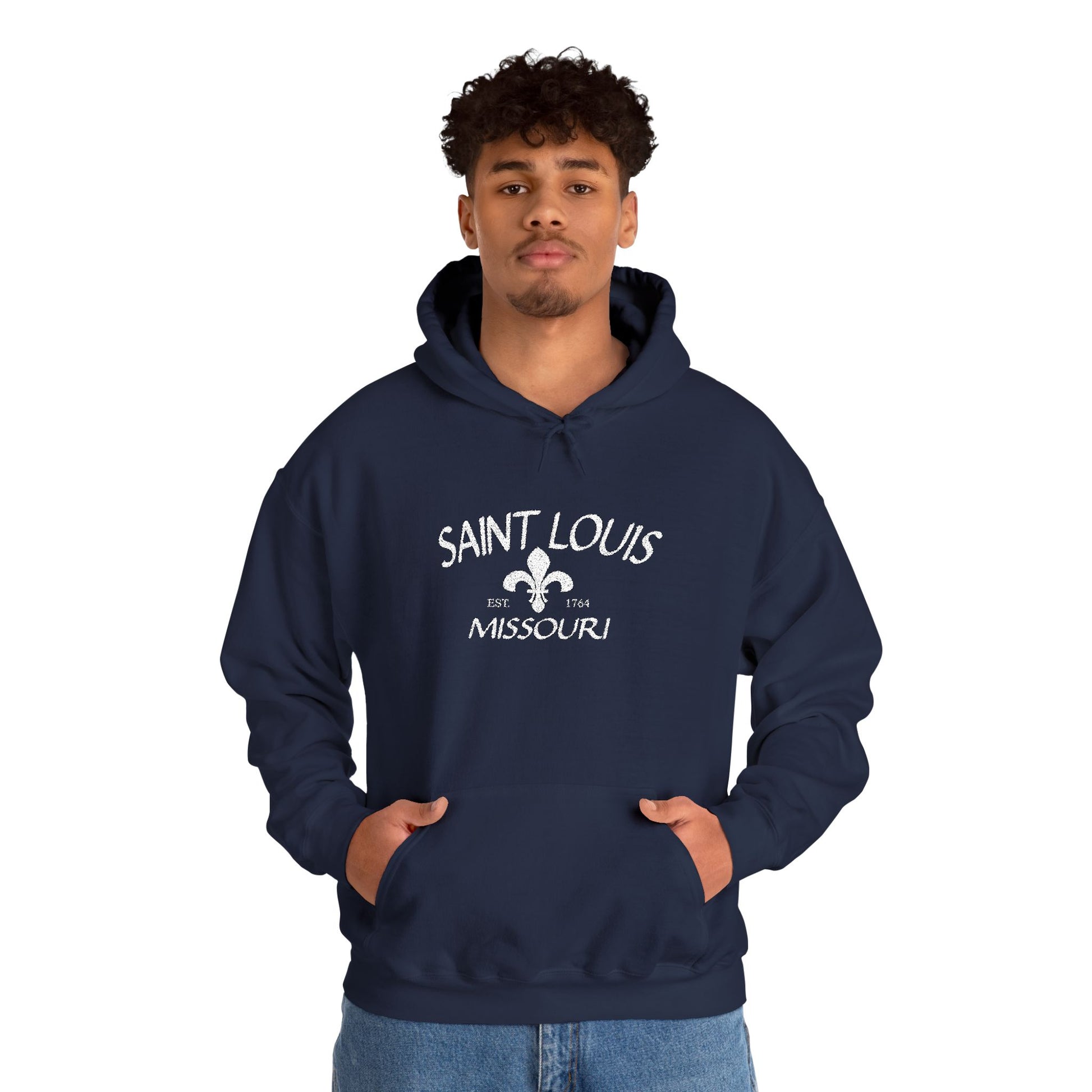 Saint Louis Missouri Embroidered Hoodie — White Lettering Printify