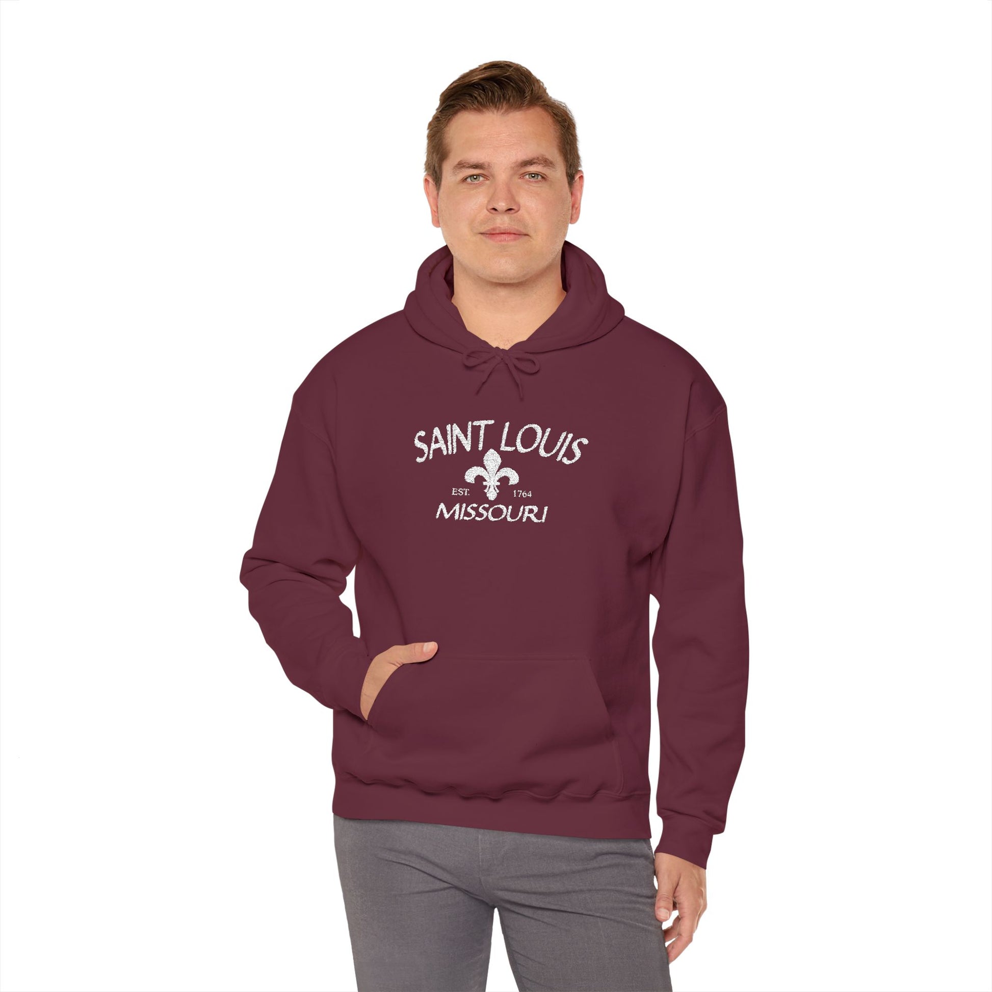 Saint Louis Missouri Embroidered Hoodie — White Lettering Printify