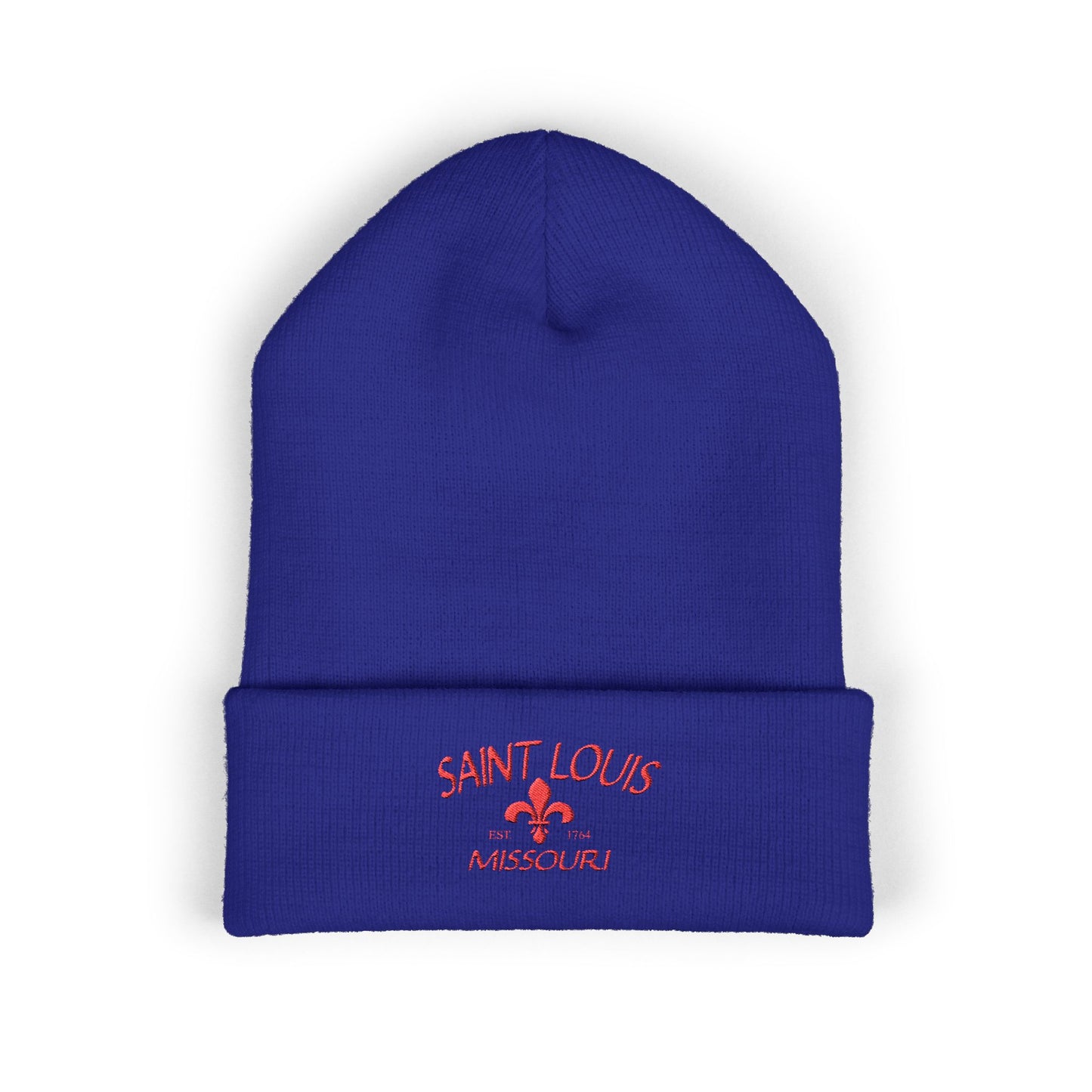 Saint Louis Embroidered Beanie — Red Letters