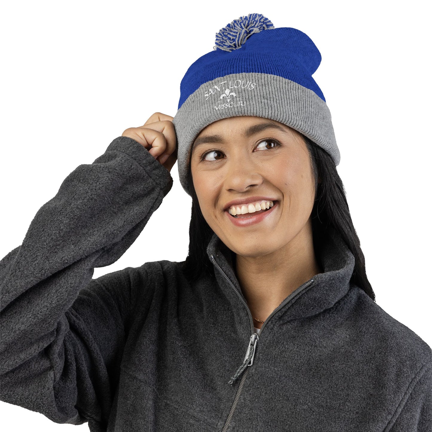 St. Louis Pom Pom Knit Cap — Embroidered Cuffed Beanie