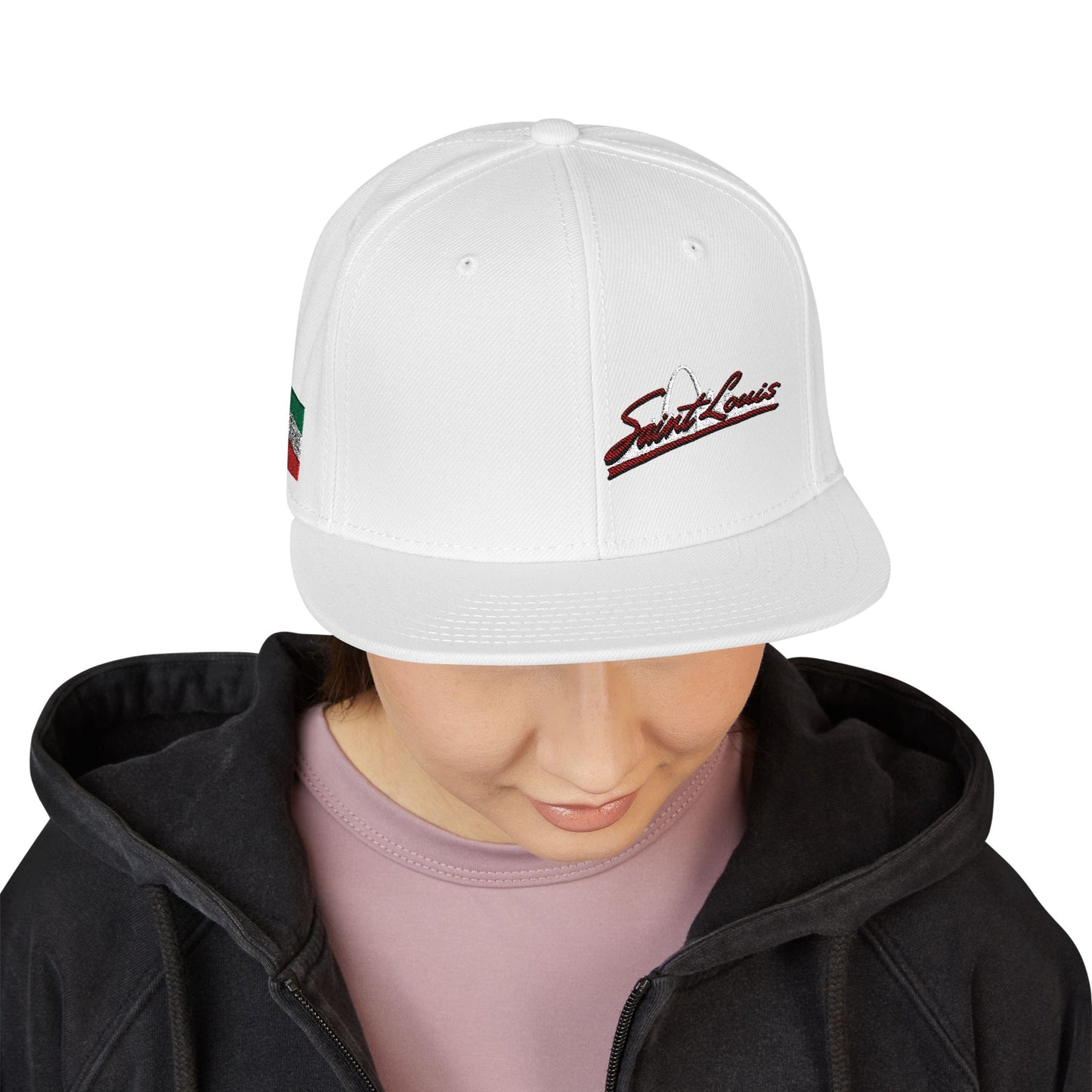 Snapback Hat - Saint Louis Embroidered - The Hill Neighborhood Edition - Red Lettering Printify