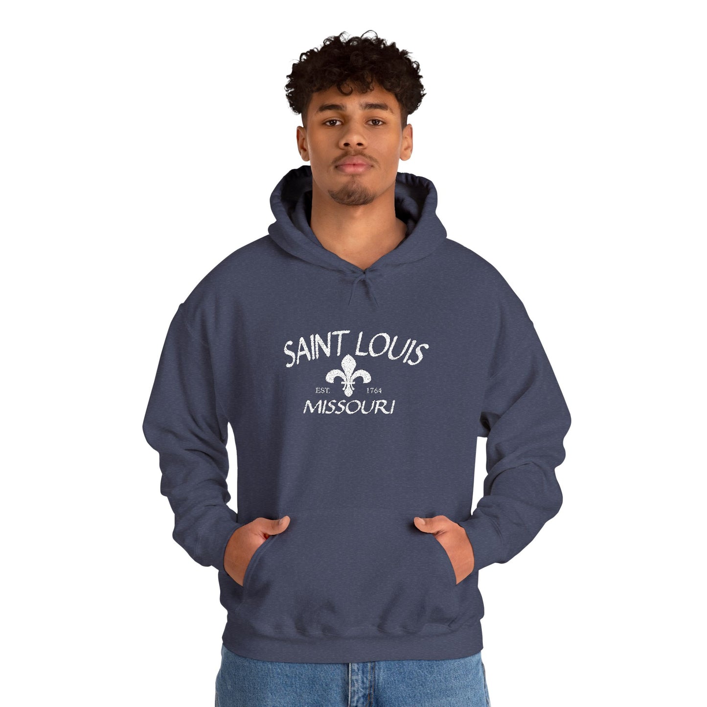 Saint Louis Missouri Embroidered Hoodie — White Lettering Printify