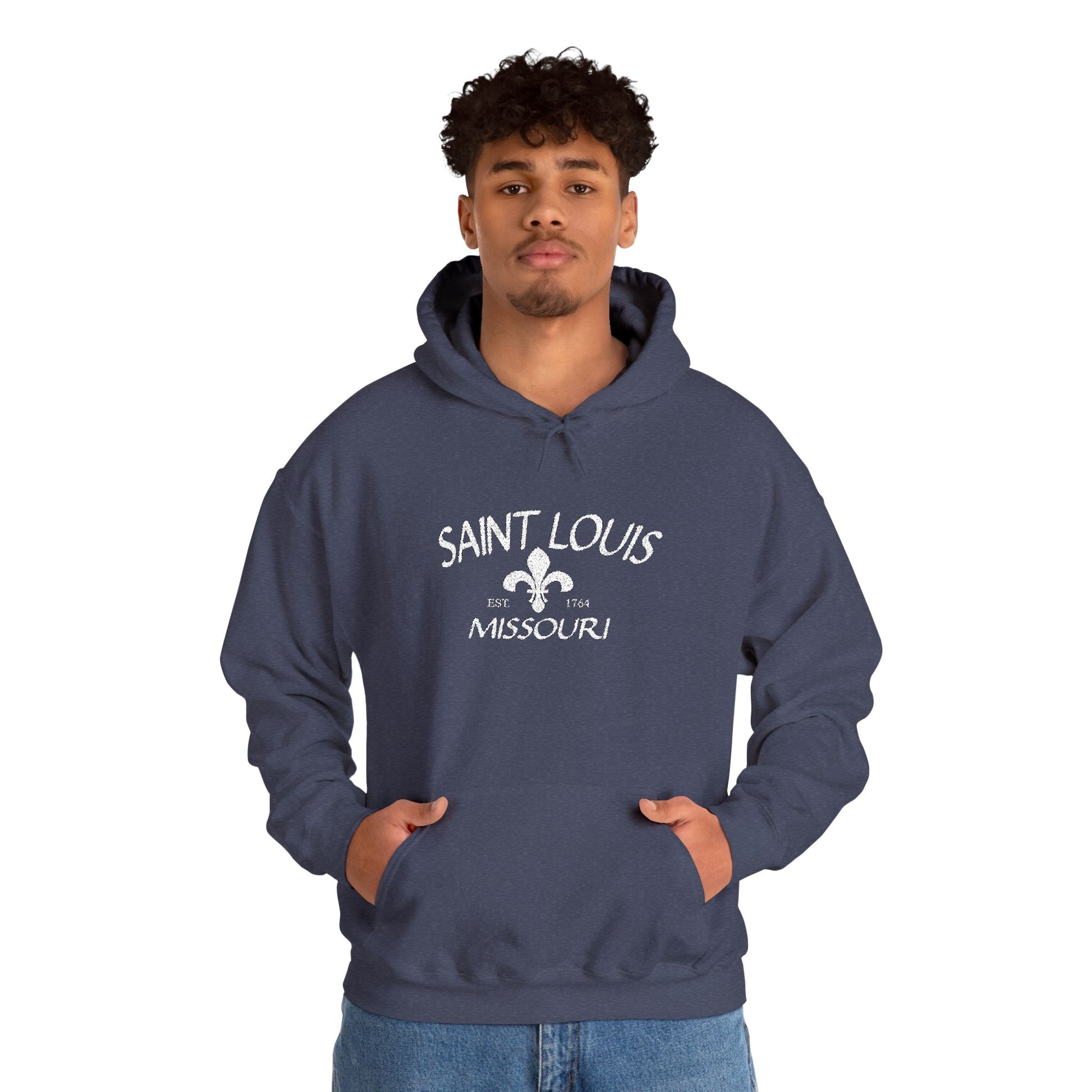 Saint Louis Missouri Embroidered Hoodie — White Lettering Printify