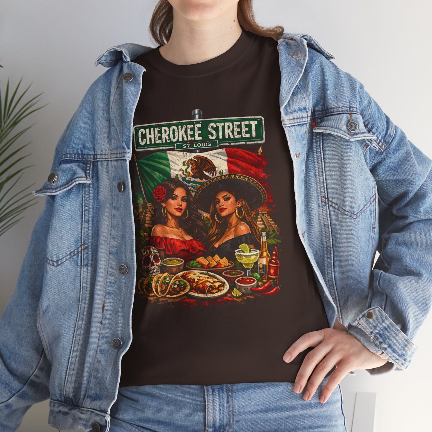 Cherokee Street Mexican Food Tee — Vintage Chicana Girls Street Sign T-Shirt