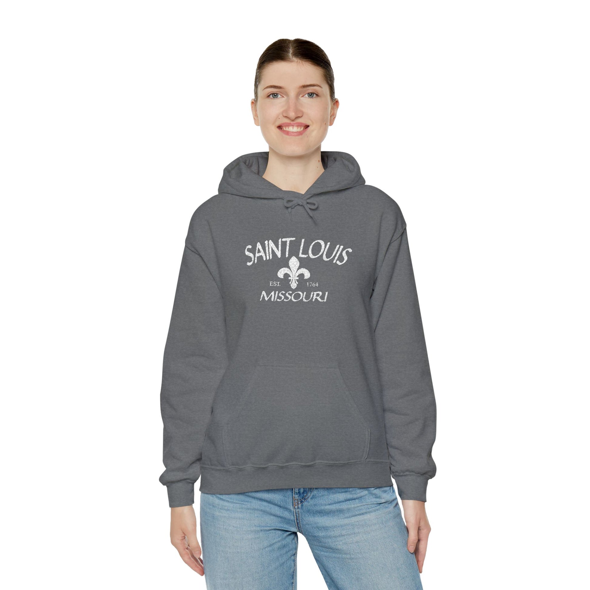 Saint Louis Missouri Embroidered Hoodie — White Lettering Printify