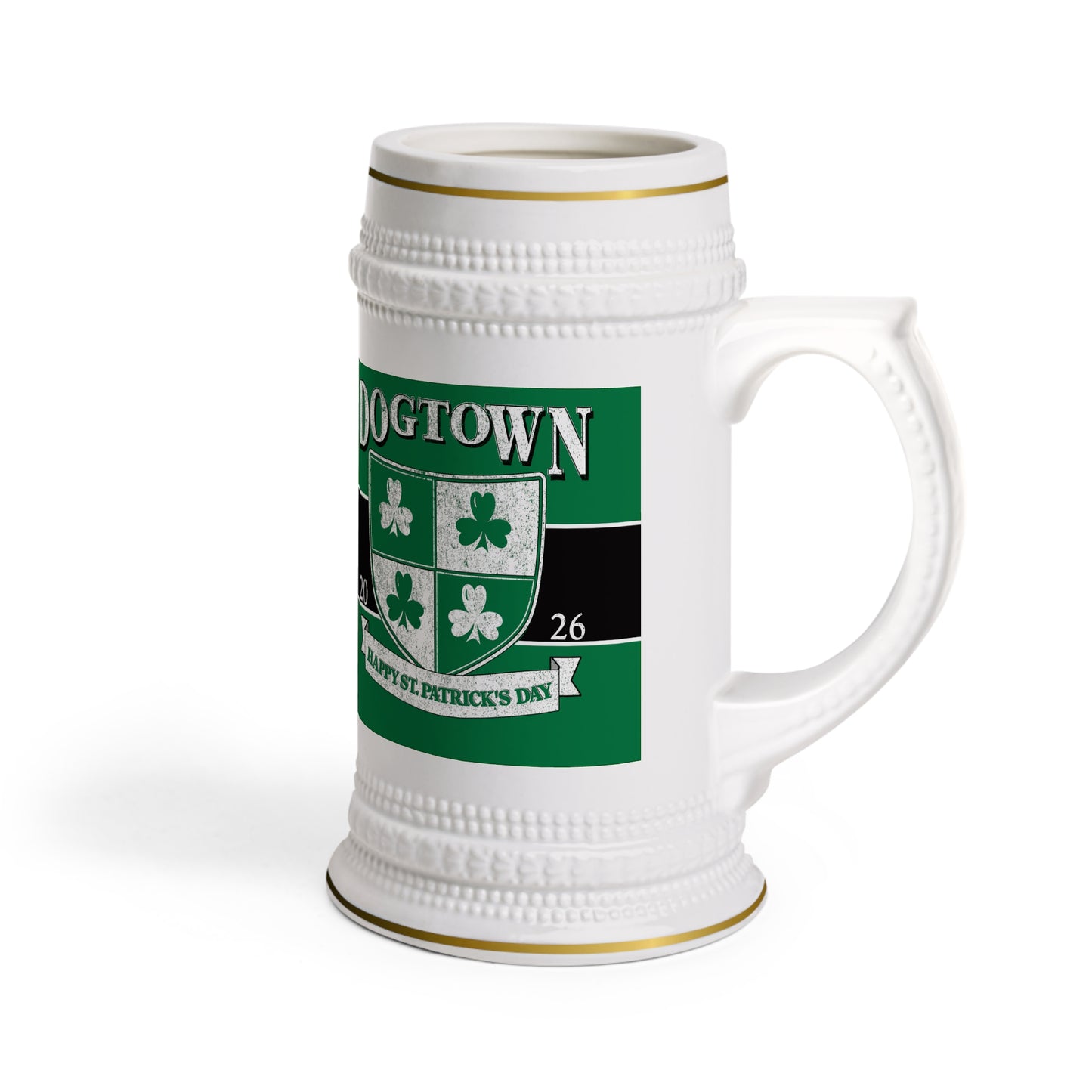 Dogtown Beer Stein Mug – St. Patrick’s Day Shamrock Crest