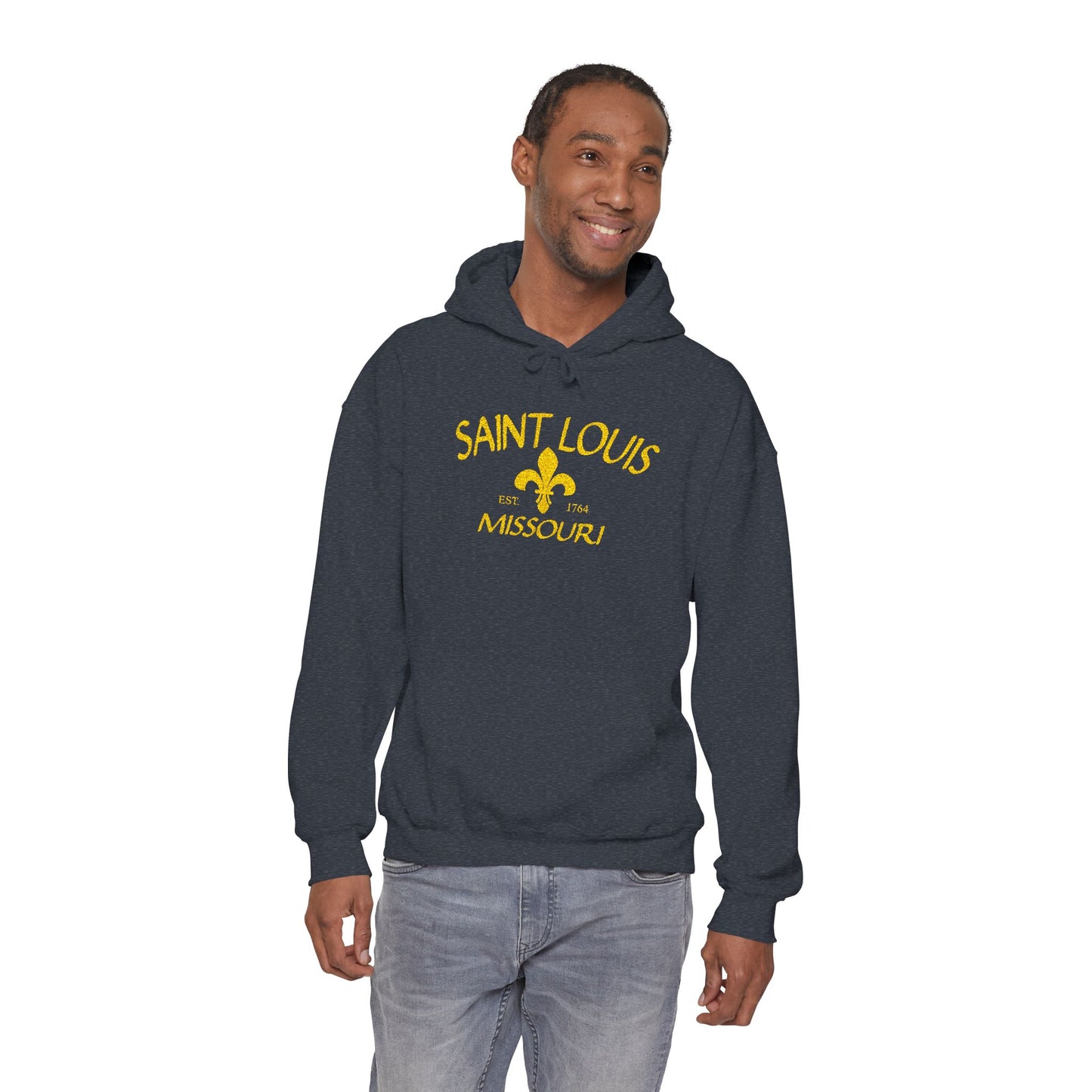 Embroidered Hoodie-Saint Louis Missouri (Yellow Lettering) Printify