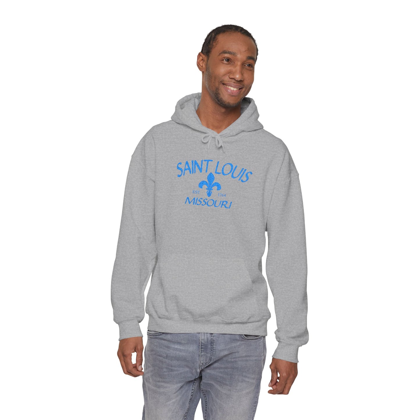 Saint Louis Embroidered Hoodie — Blue Lettering