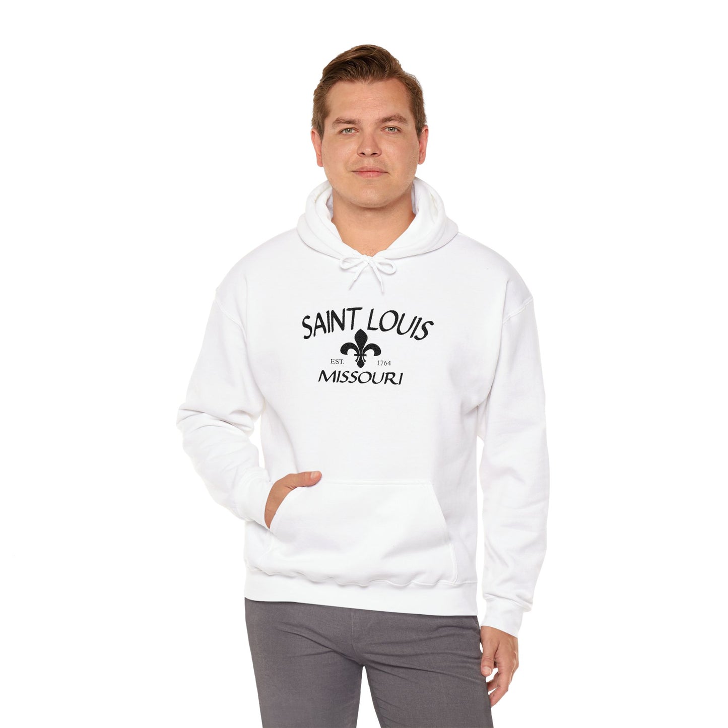 Saint Louis Missouri Embroidered Hoodie (Black Lettering)