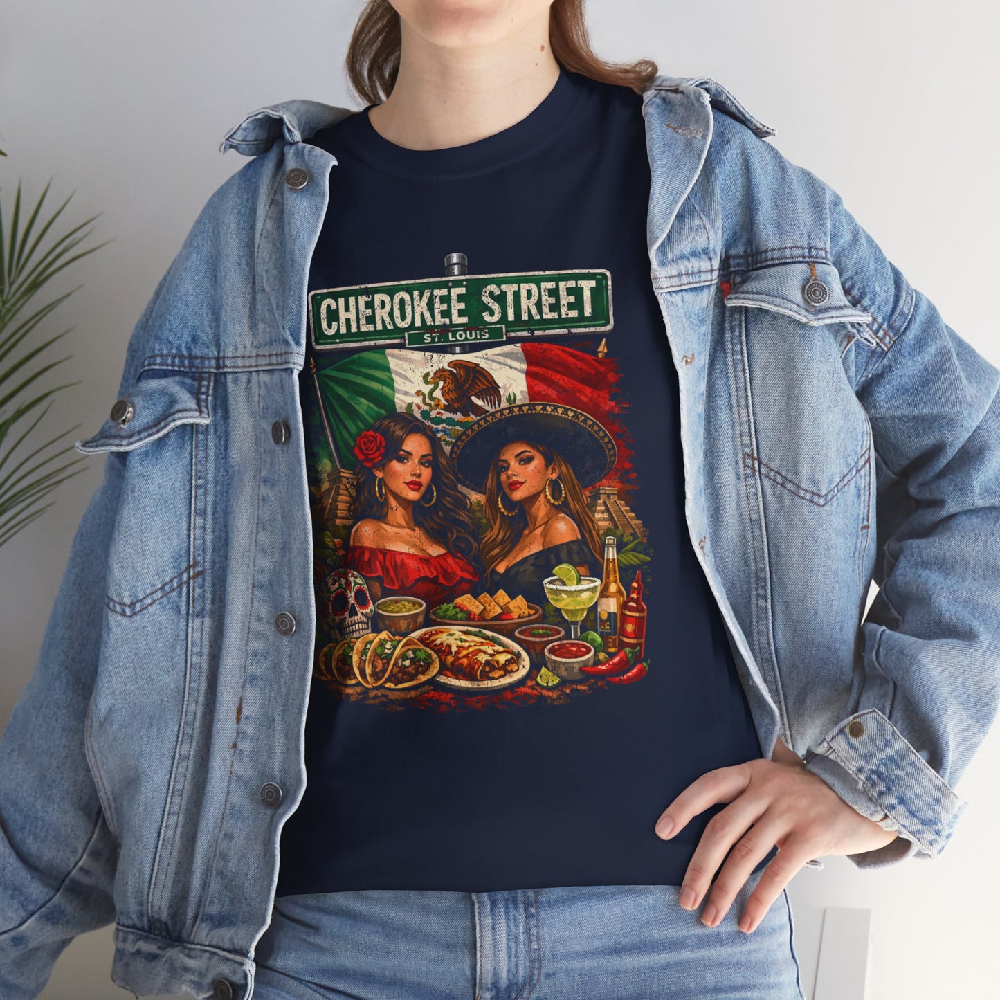 Cherokee Street Mexican Food Tee — Vintage Chicana Girls Street Sign T-Shirt