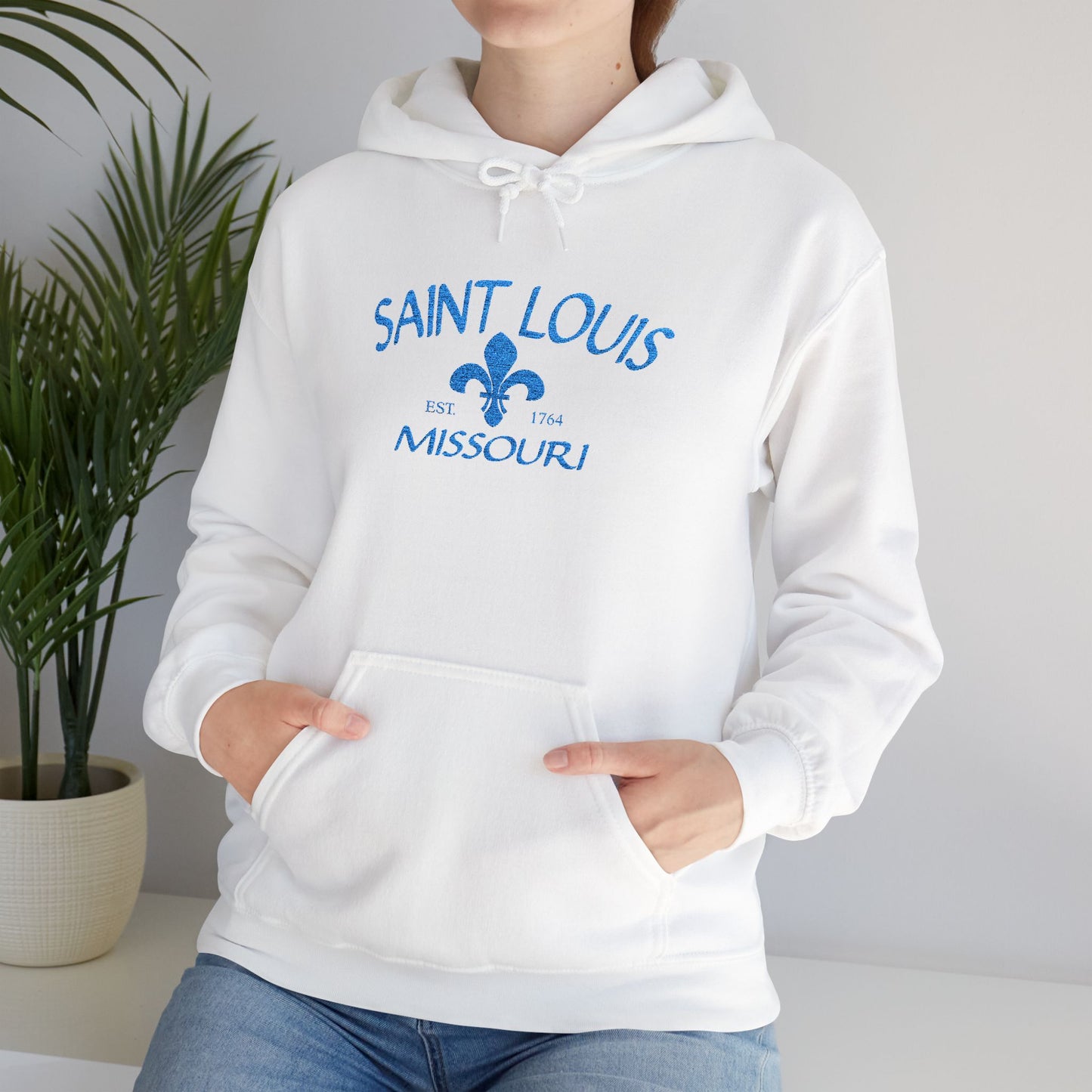 Saint Louis Embroidered Hoodie — Blue Lettering