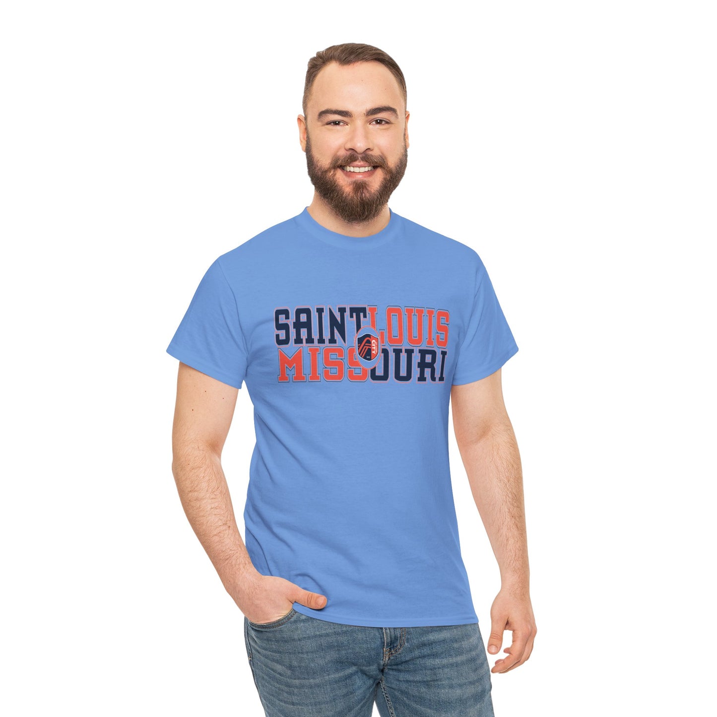 Saint Louis Missouri Tee in Blue and Red Font