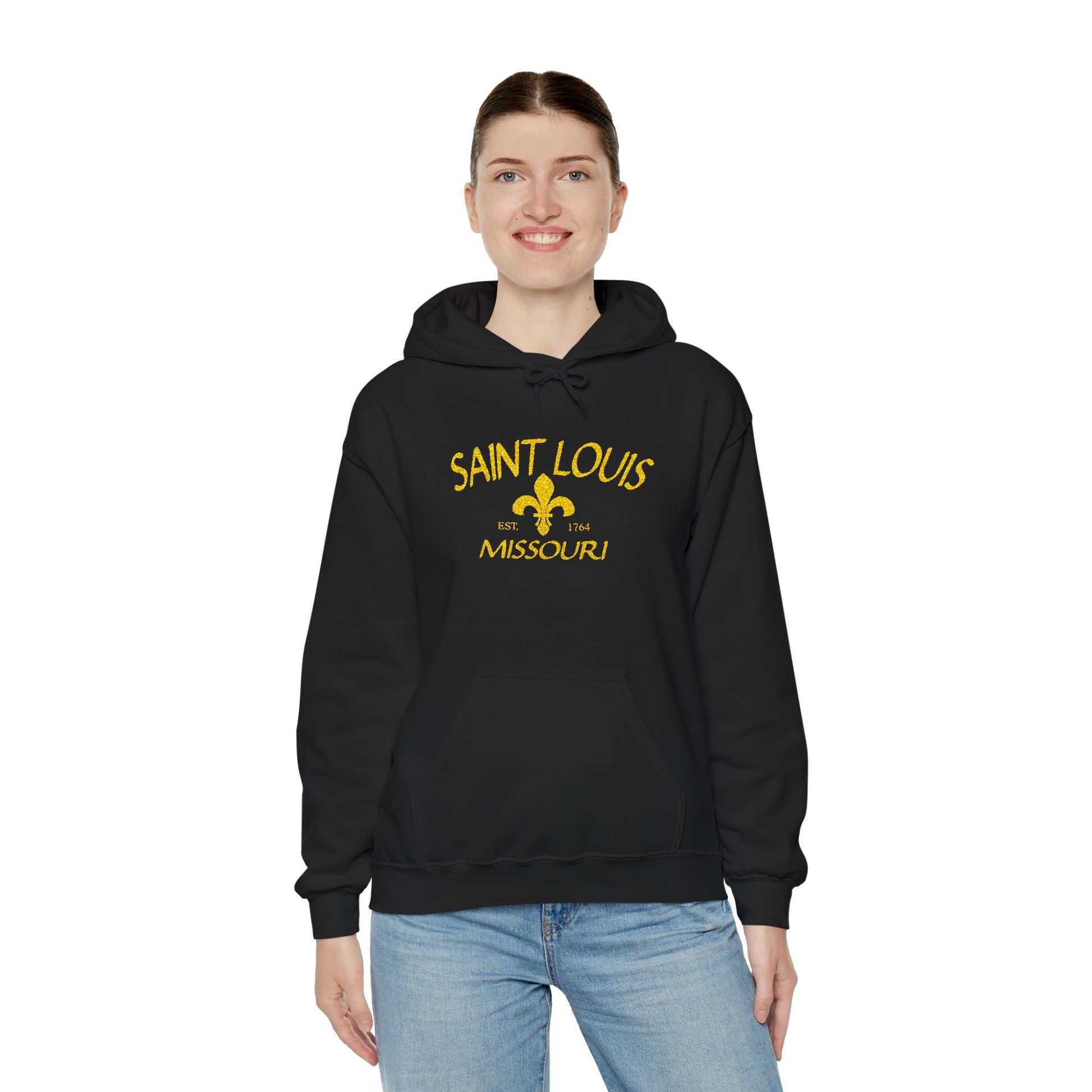 Embroidered Hoodie-Saint Louis Missouri (Yellow Lettering) Printify