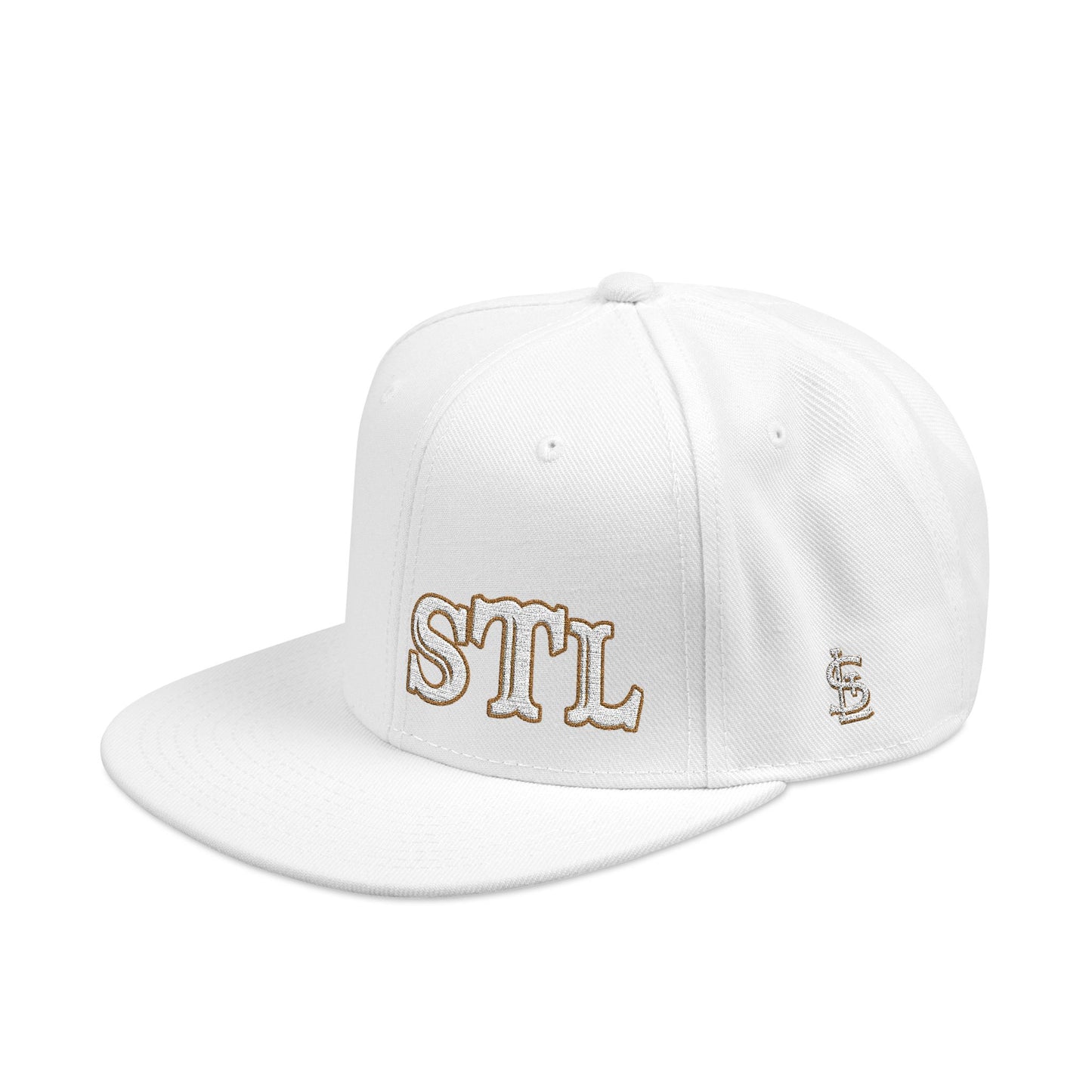STL Embroidered Snapback Hat- Gold & White Lettering Printify