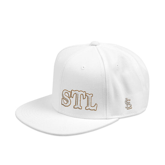 STL Embroidered Snapback Hat- Gold & White Lettering Printify