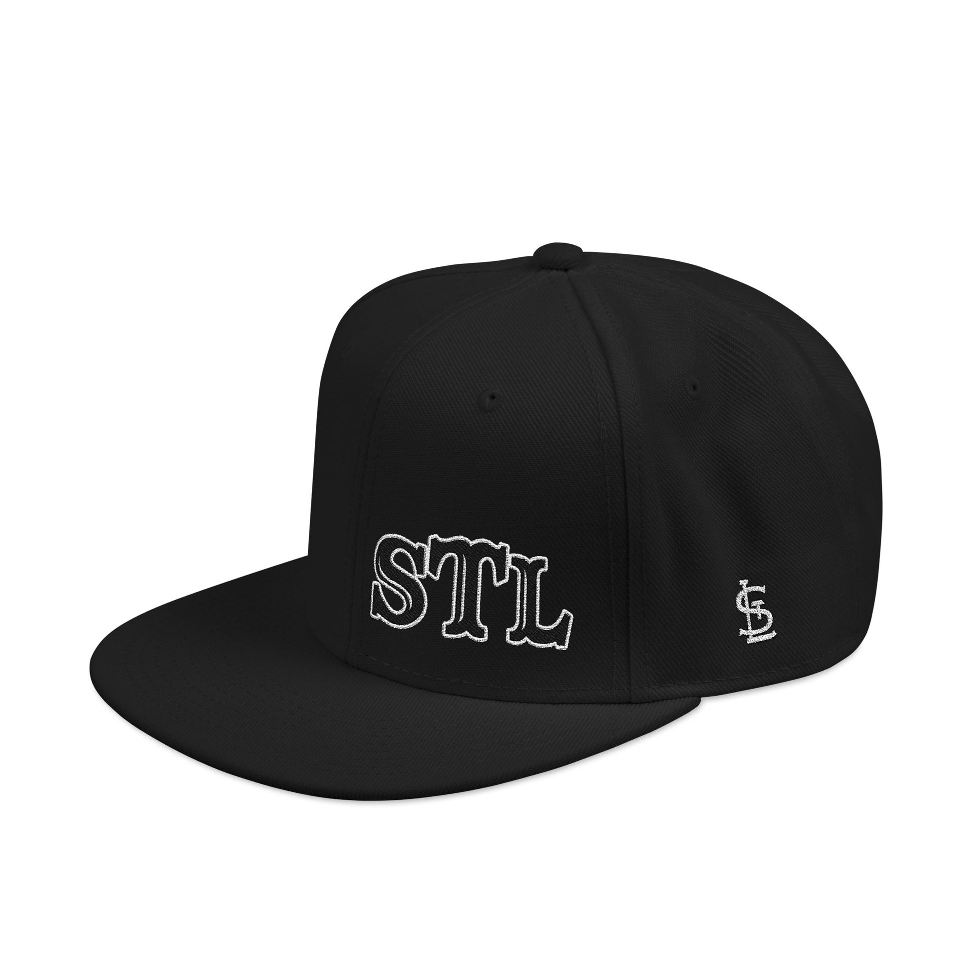 STL Embroidered Snapback Hat- Black & White Lettering Printify