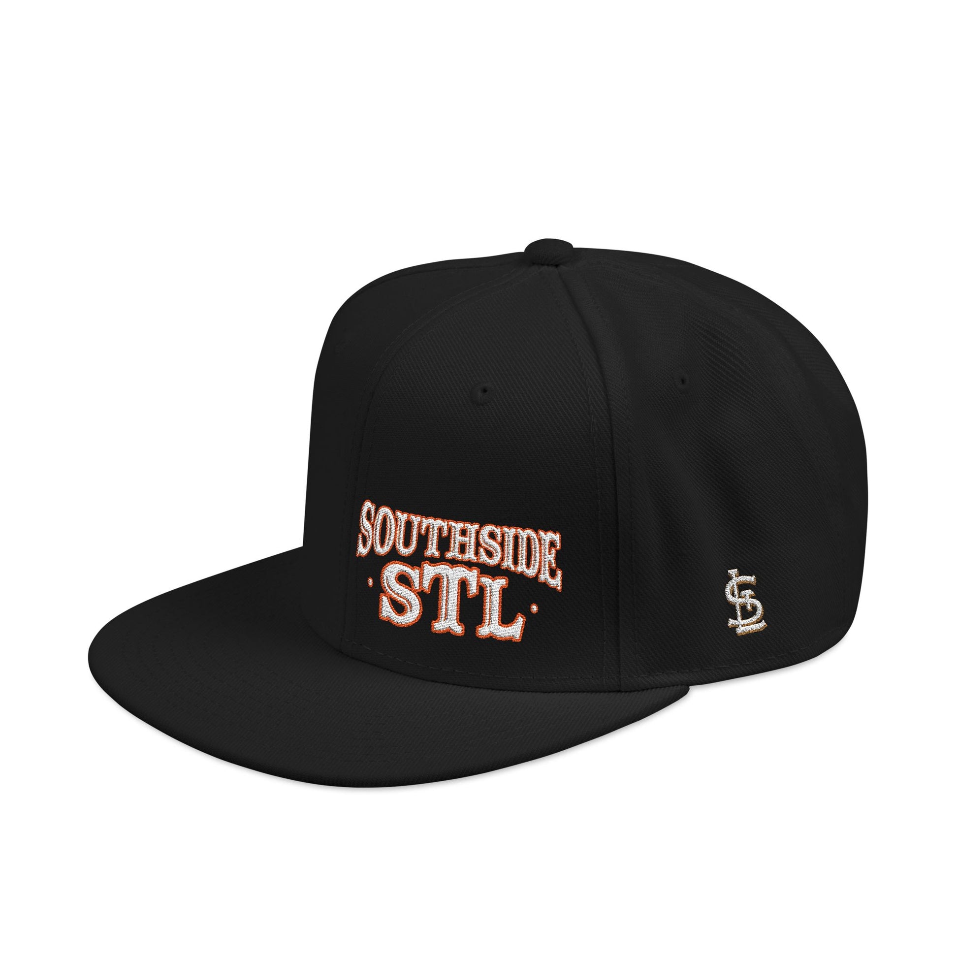 Embroidered Snapback Hat - Southside STL - White & Orange Lettering Printify