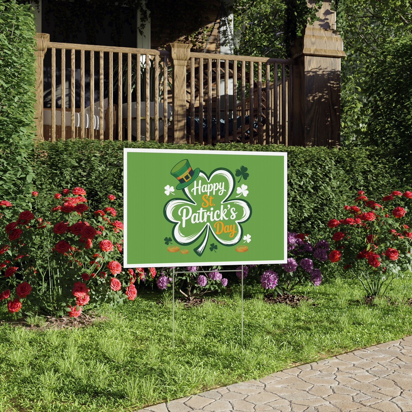 St. Patrick's Day Lawn Sign — Happy St. Patrick's Day Shamrock Yard Decor Printify