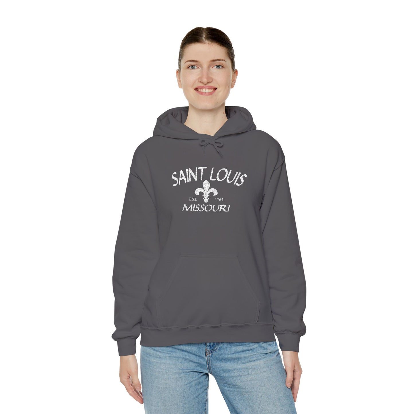Saint Louis Missouri Embroidered Hoodie — White Lettering Printify