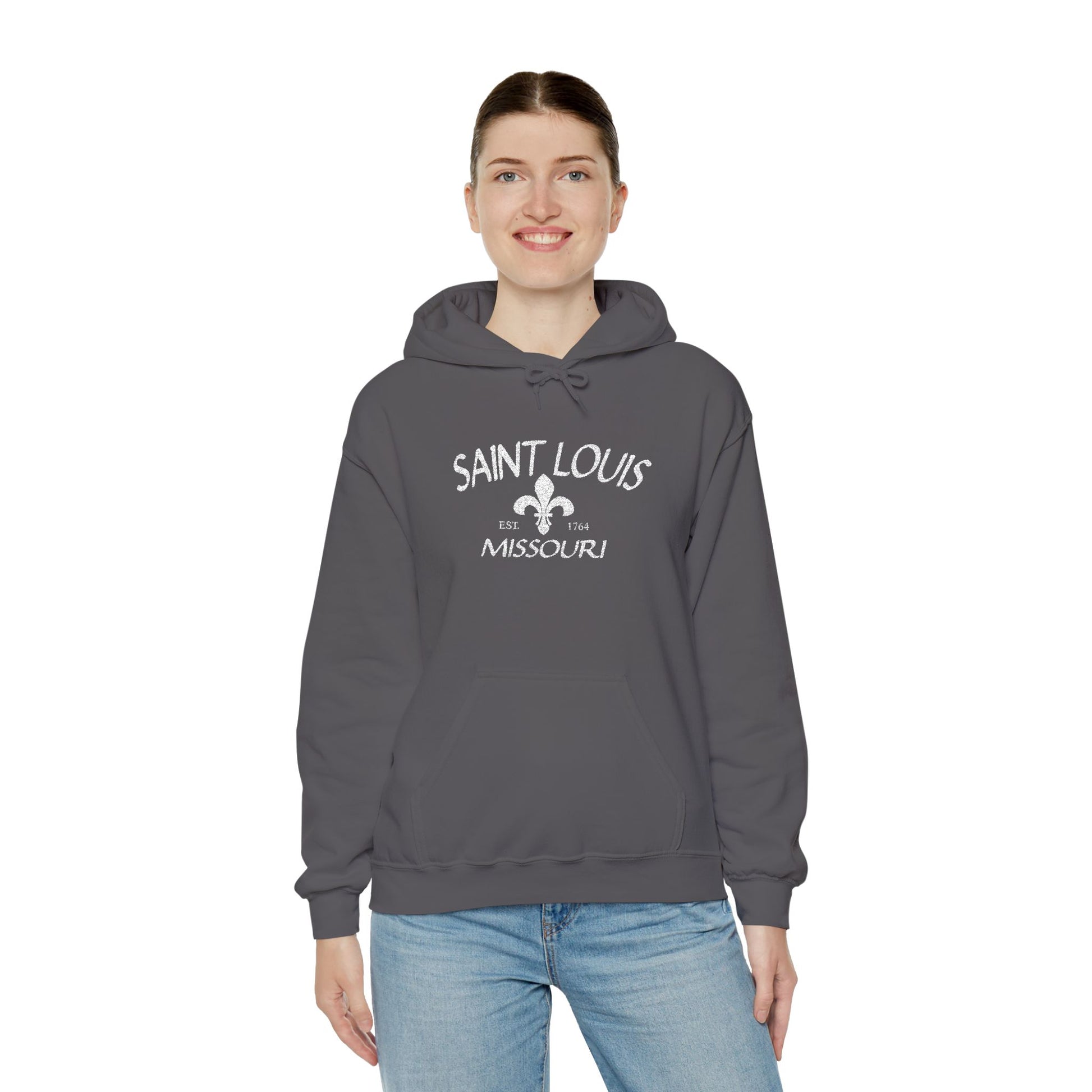Saint Louis Missouri Embroidered Hoodie — White Lettering Printify