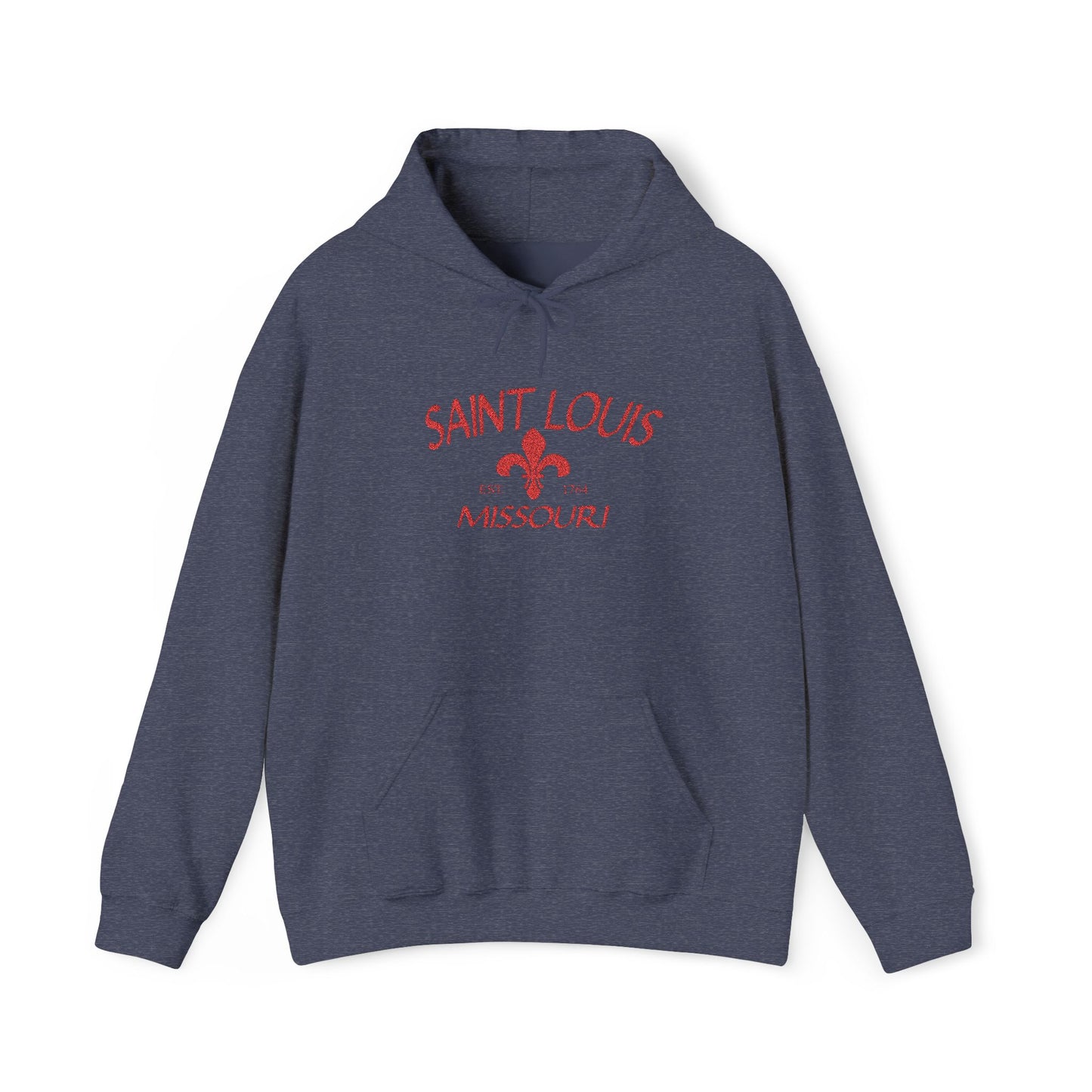 Saint Louis Missouri Embroidered Hoodie — Red Lettering