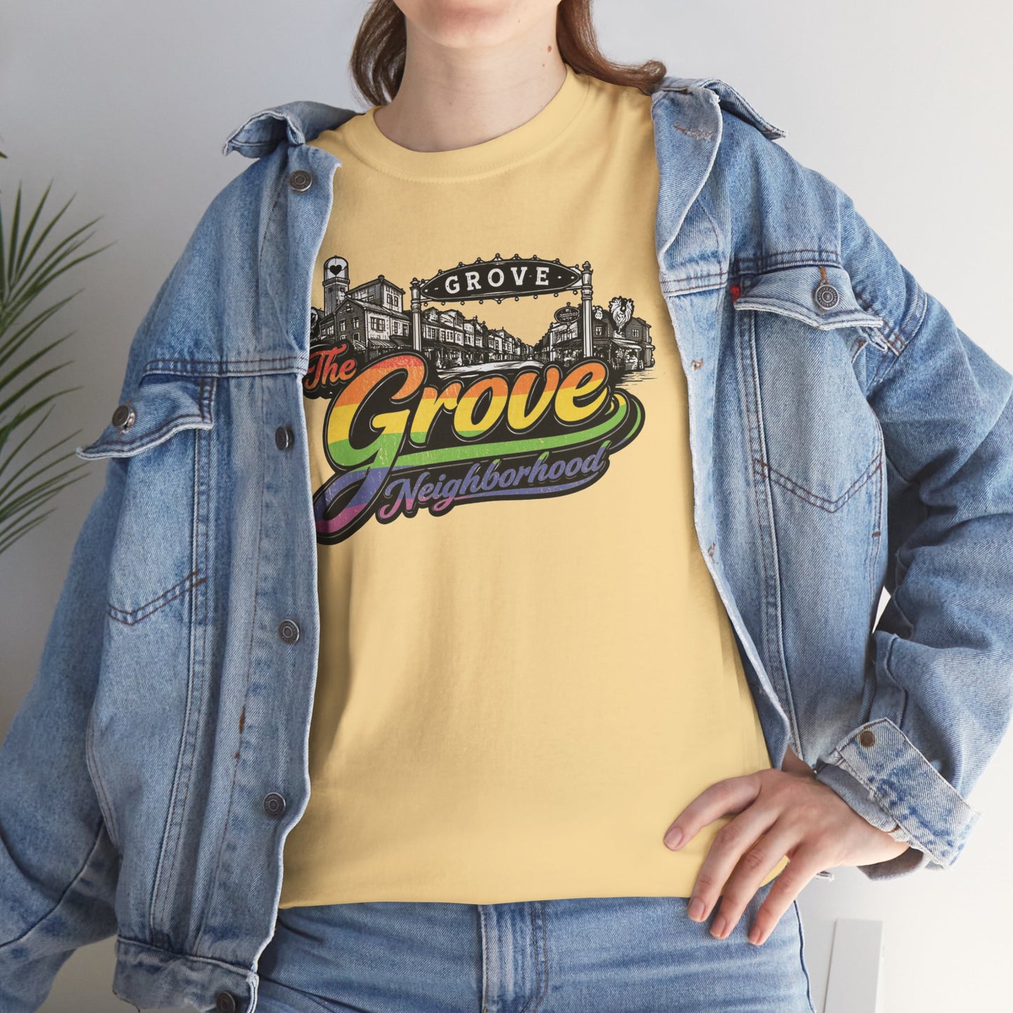 The Grove Neighborhood Tee — Retro Rainbow Logo T-Shirt