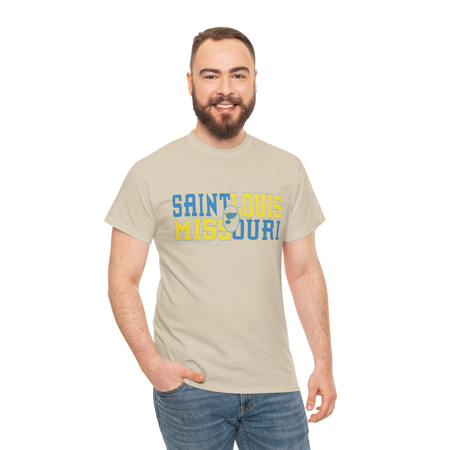 Saint Louis Missouri Tee in Blue & Gold Font