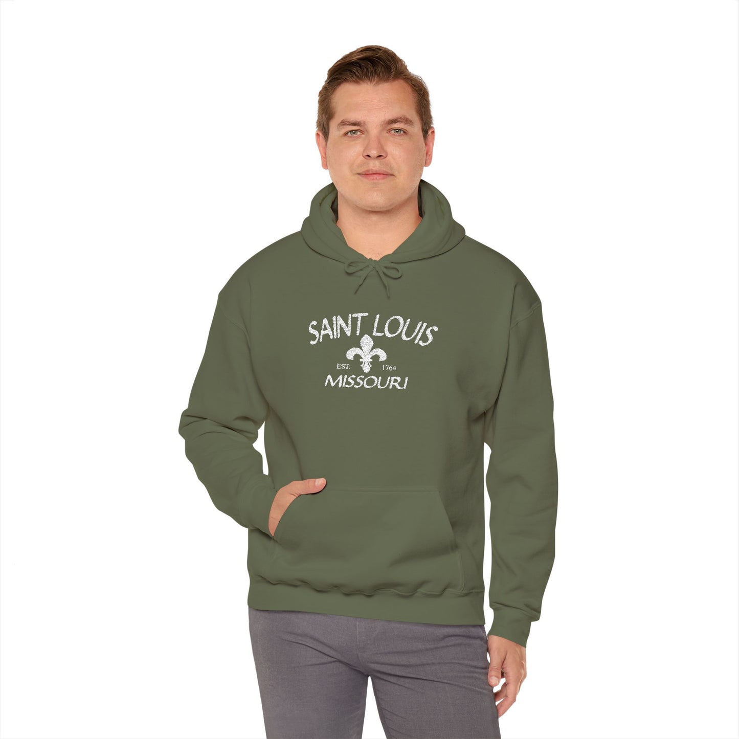 Saint Louis Missouri Embroidered Hoodie — White Lettering Printify